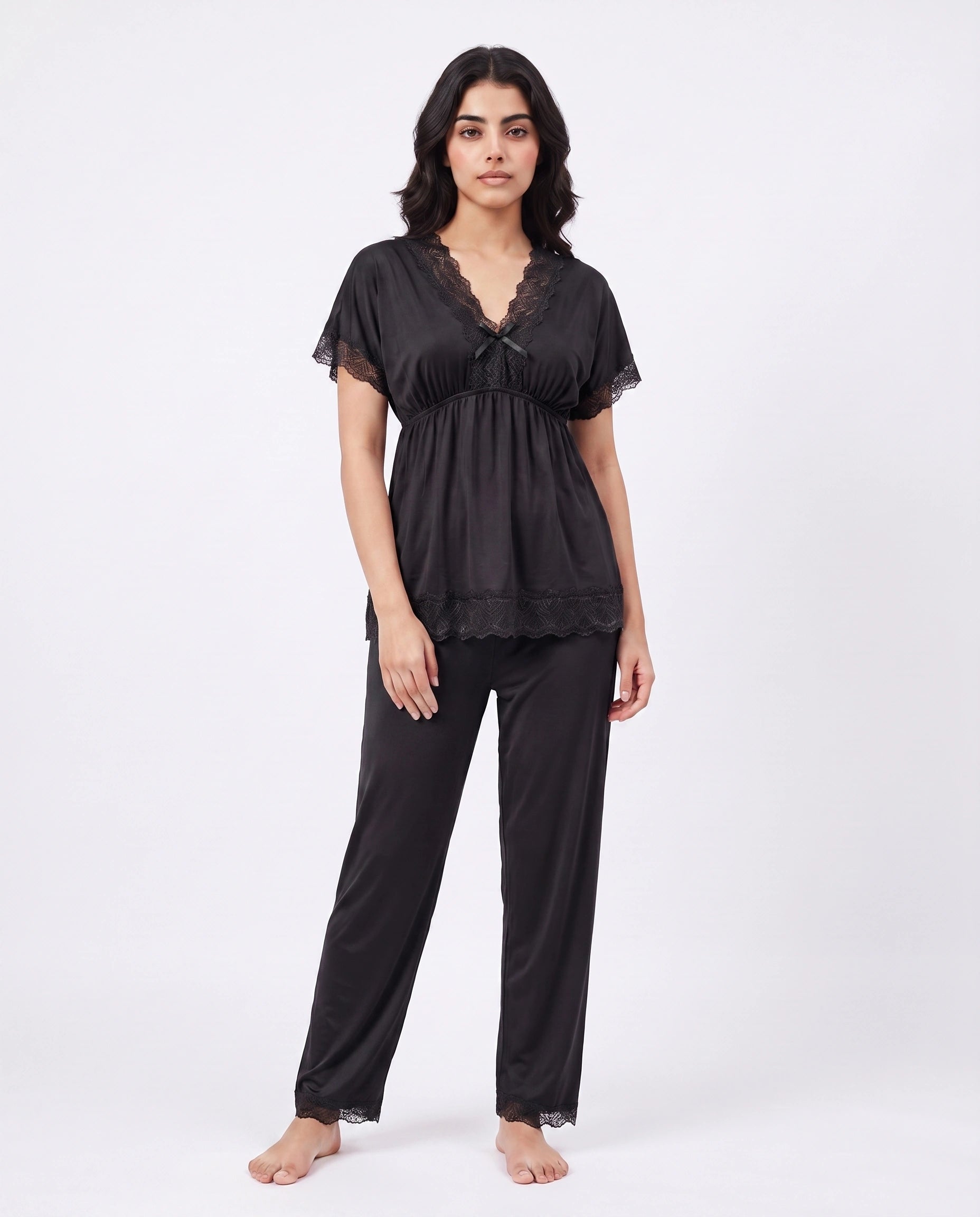 Silk PJ Set - Ethra - Black