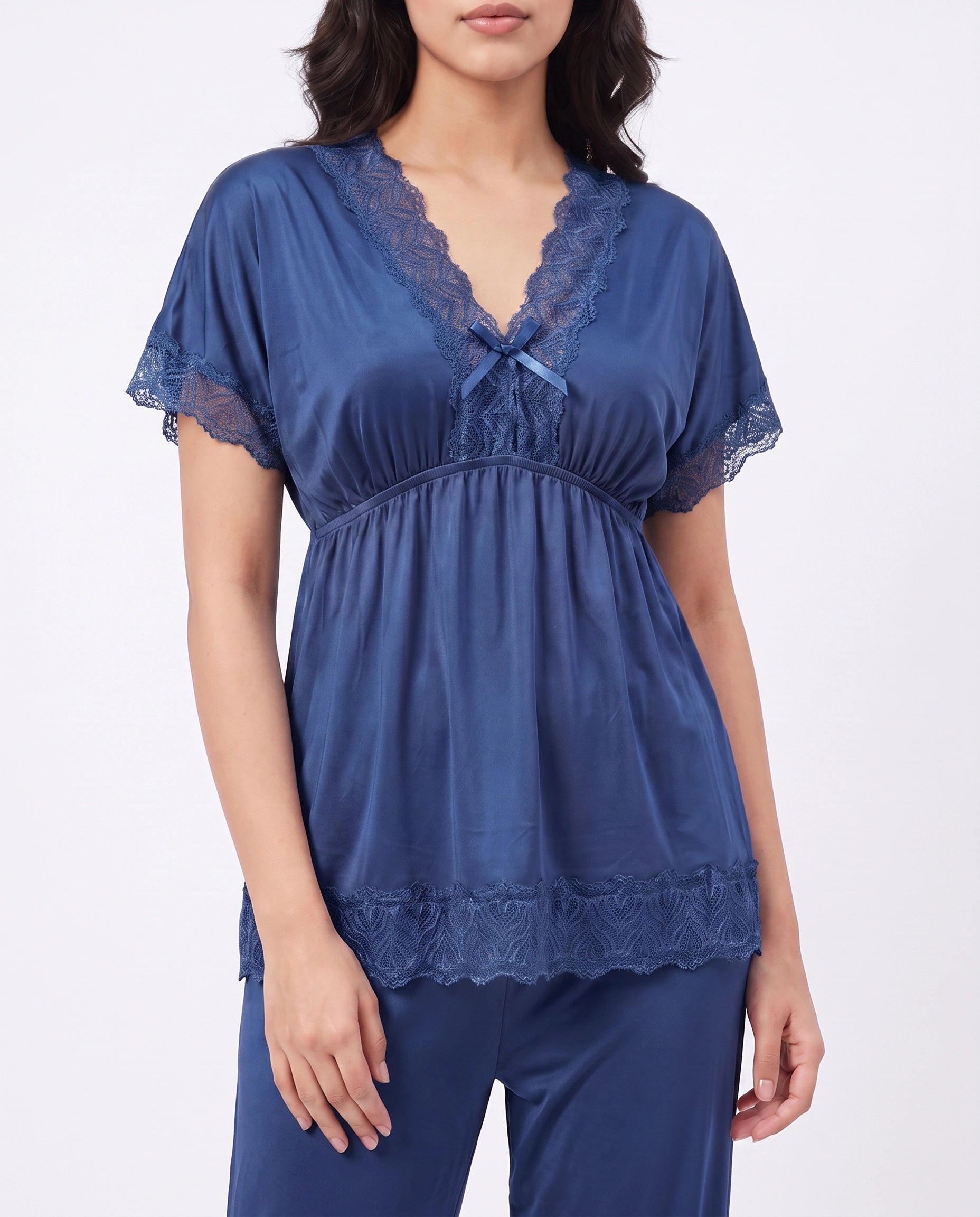 Silk PJ Set - Ethra - Navy Blue