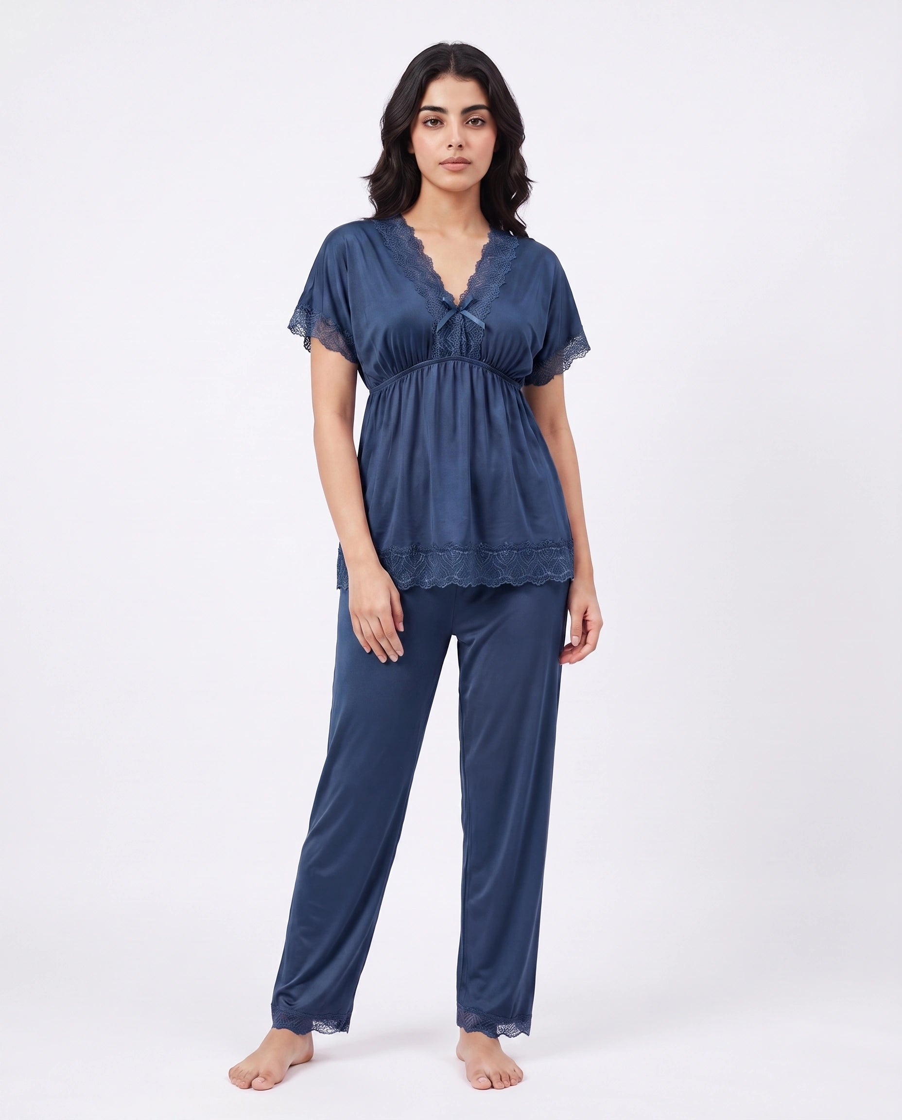Silk PJ Set - Ethra - Navy Blue