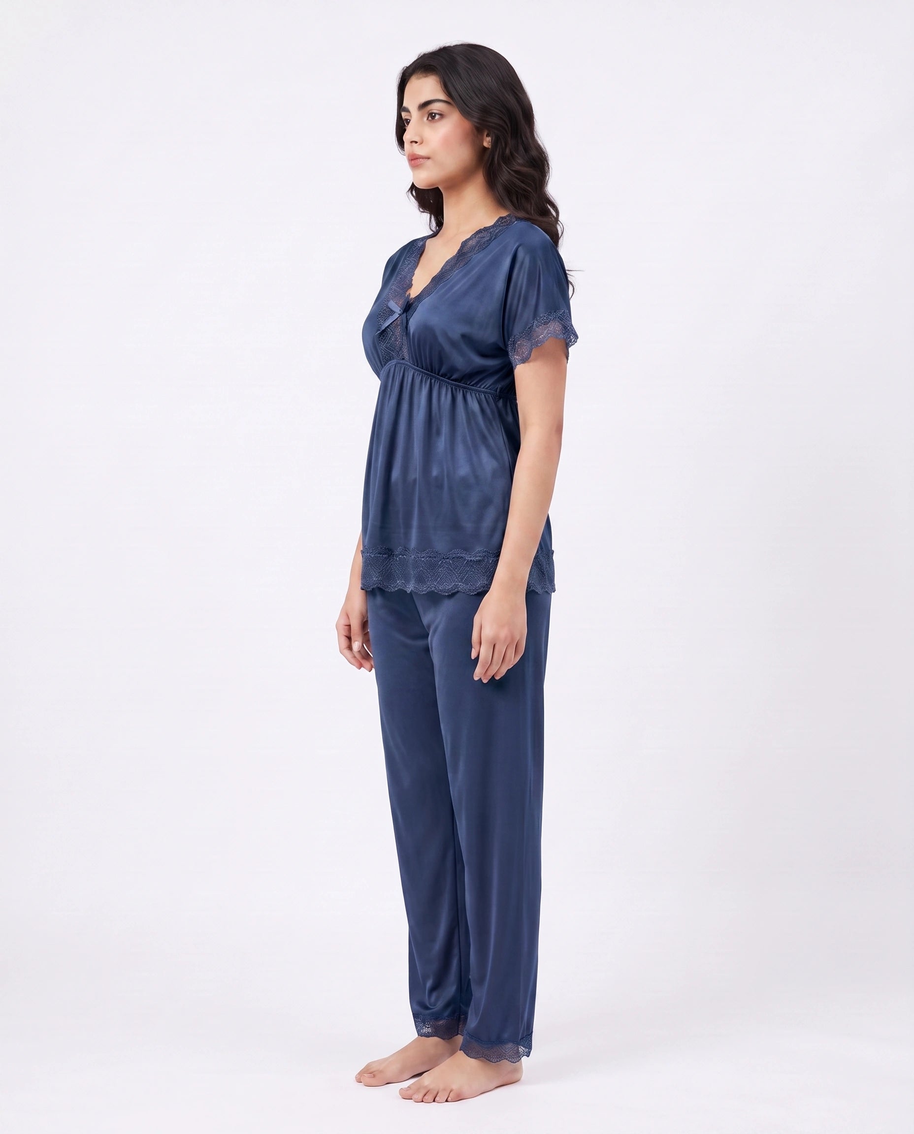 Silk PJ Set - Ethra - Navy Blue