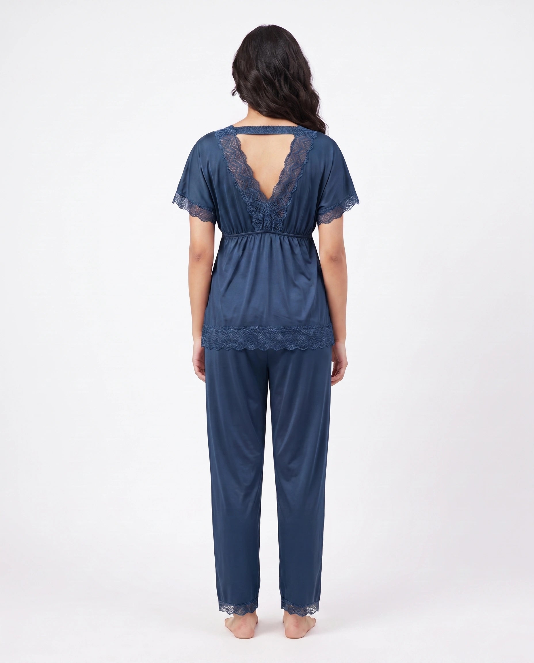 Silk PJ Set - Ethra - Navy Blue