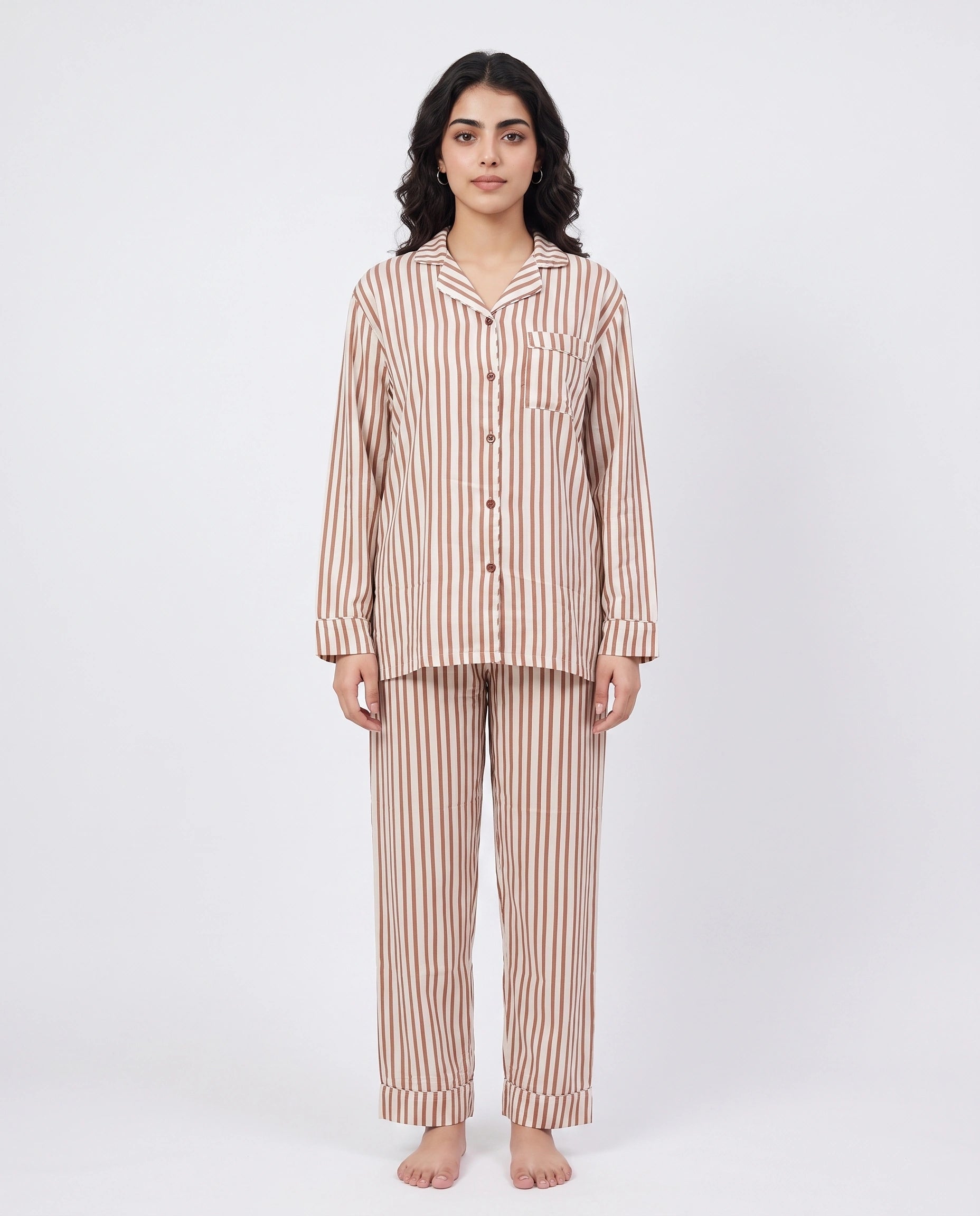 Linen PJ Set - Mocha Stripes