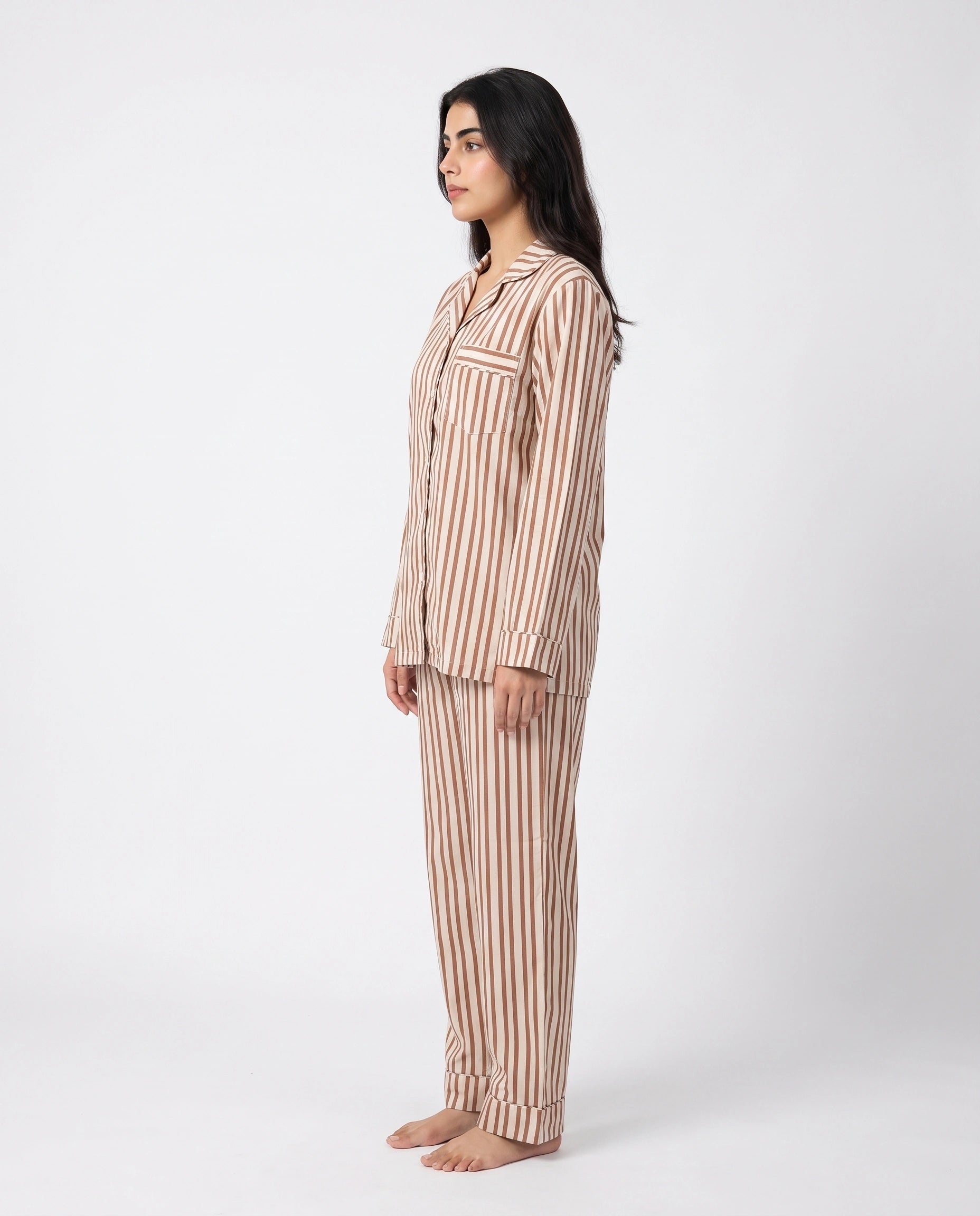 Linen PJ Set - Mocha Stripes
