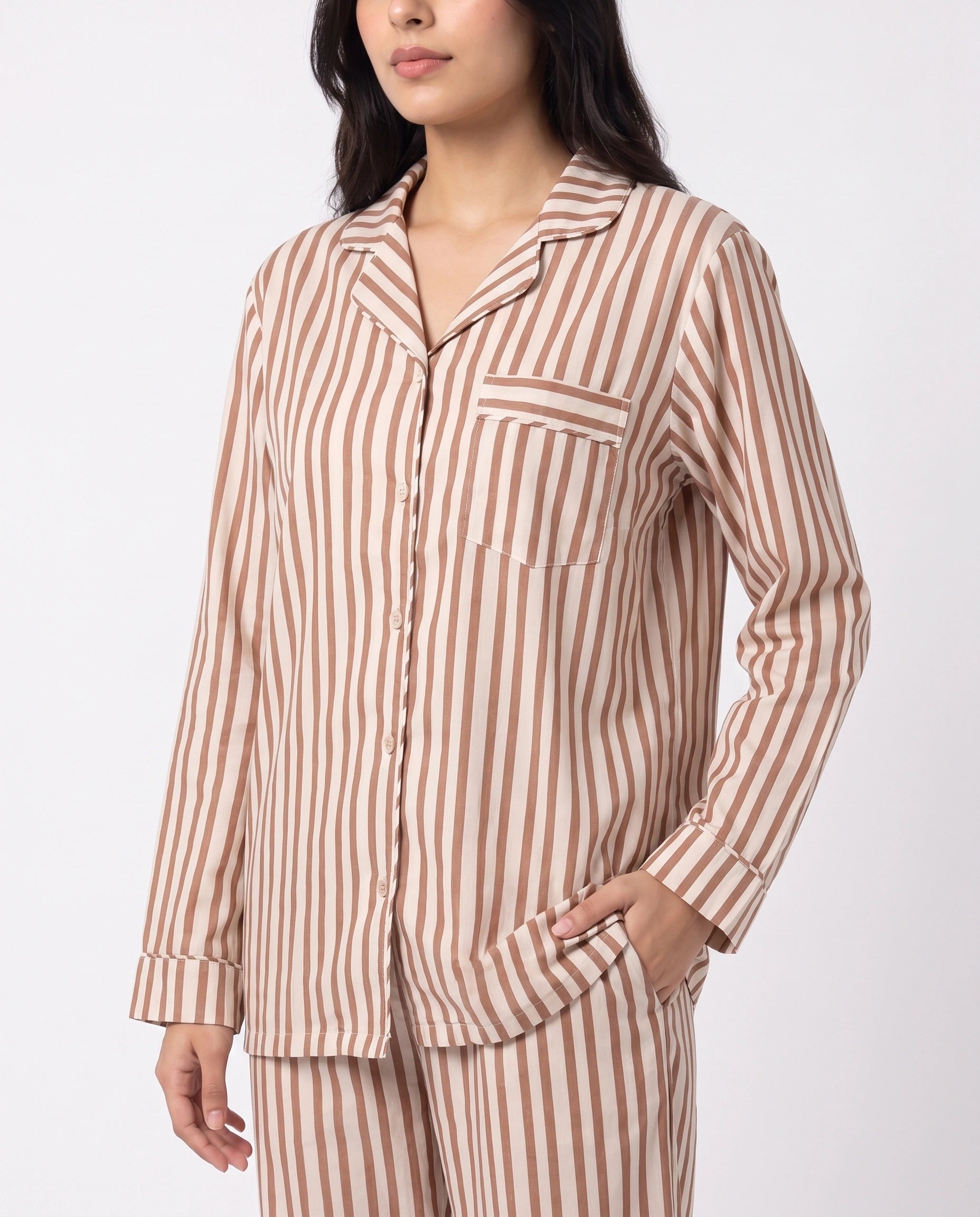 Linen PJ Set - Mocha Stripes
