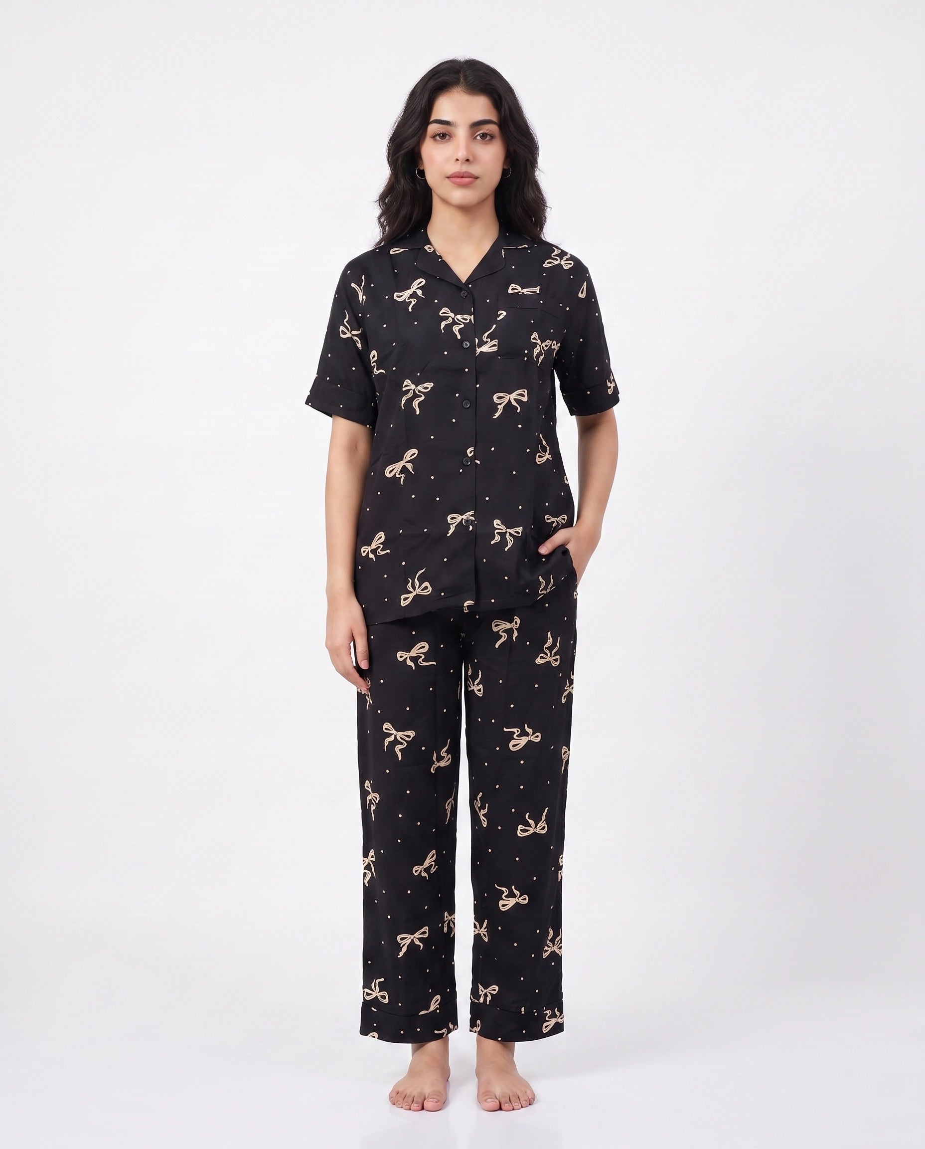 Linen PJ Set - Golden Bow