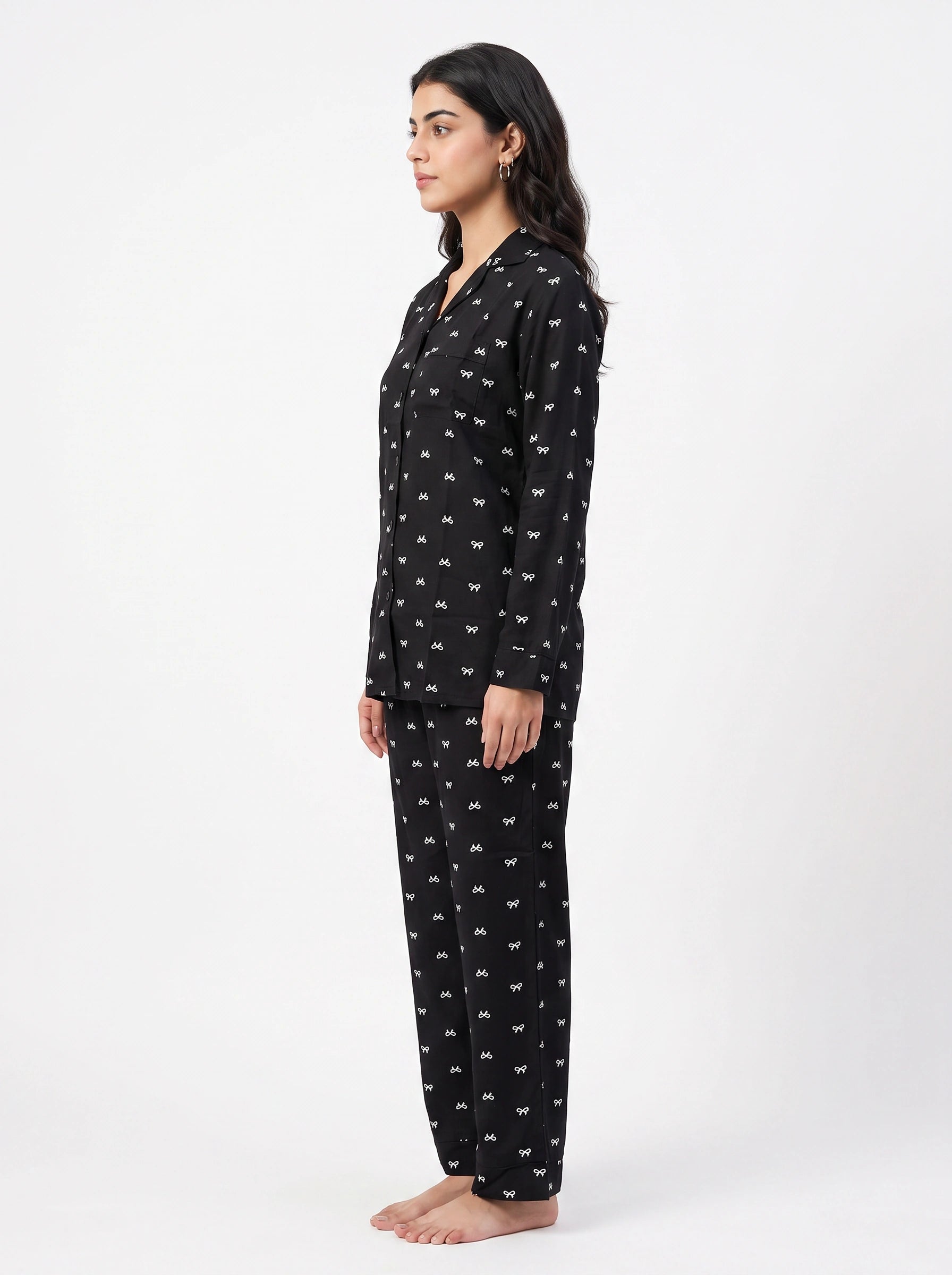 Linen Pj Set - Black Bow