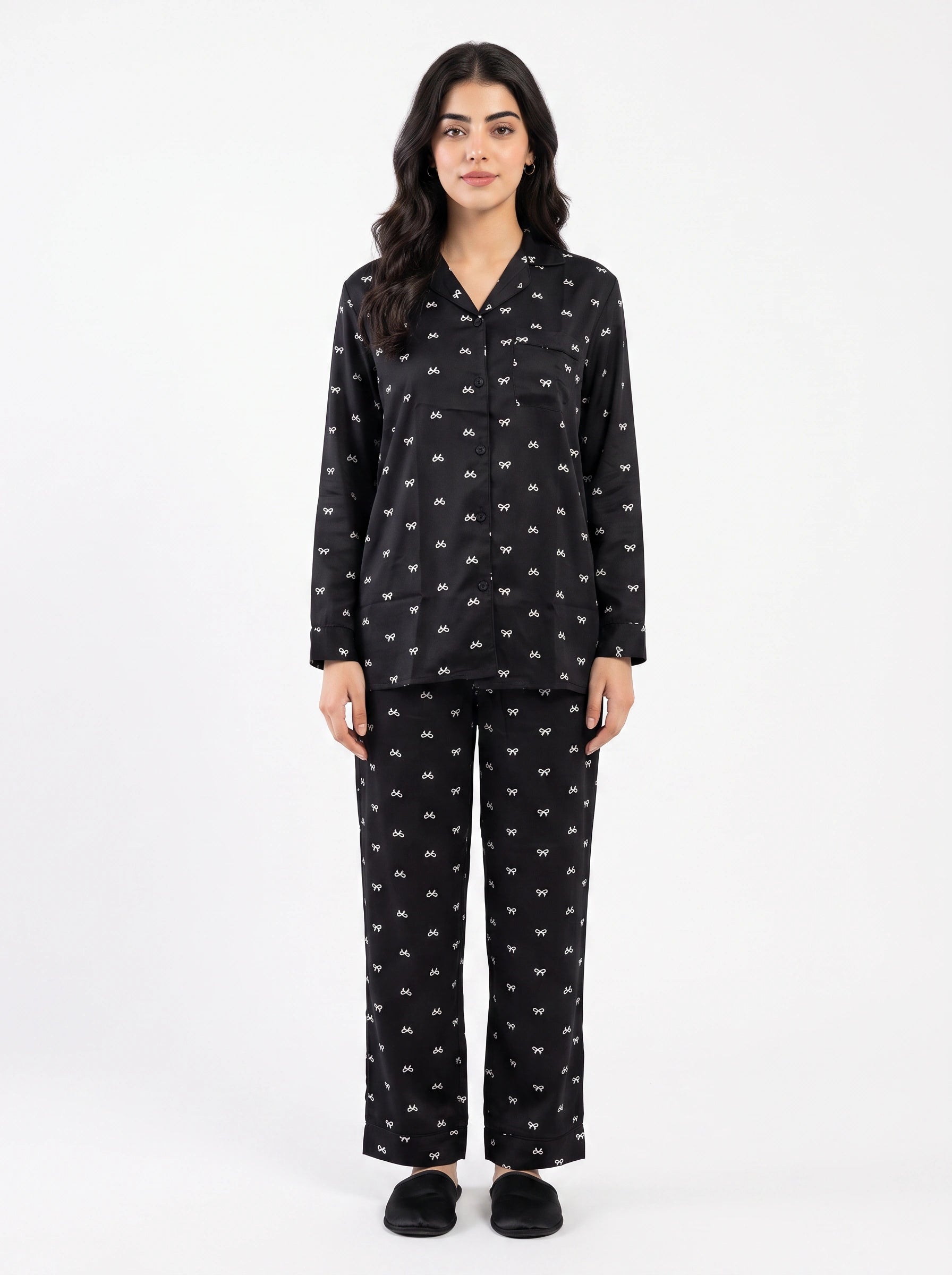 Linen Pj Set - Black Bow