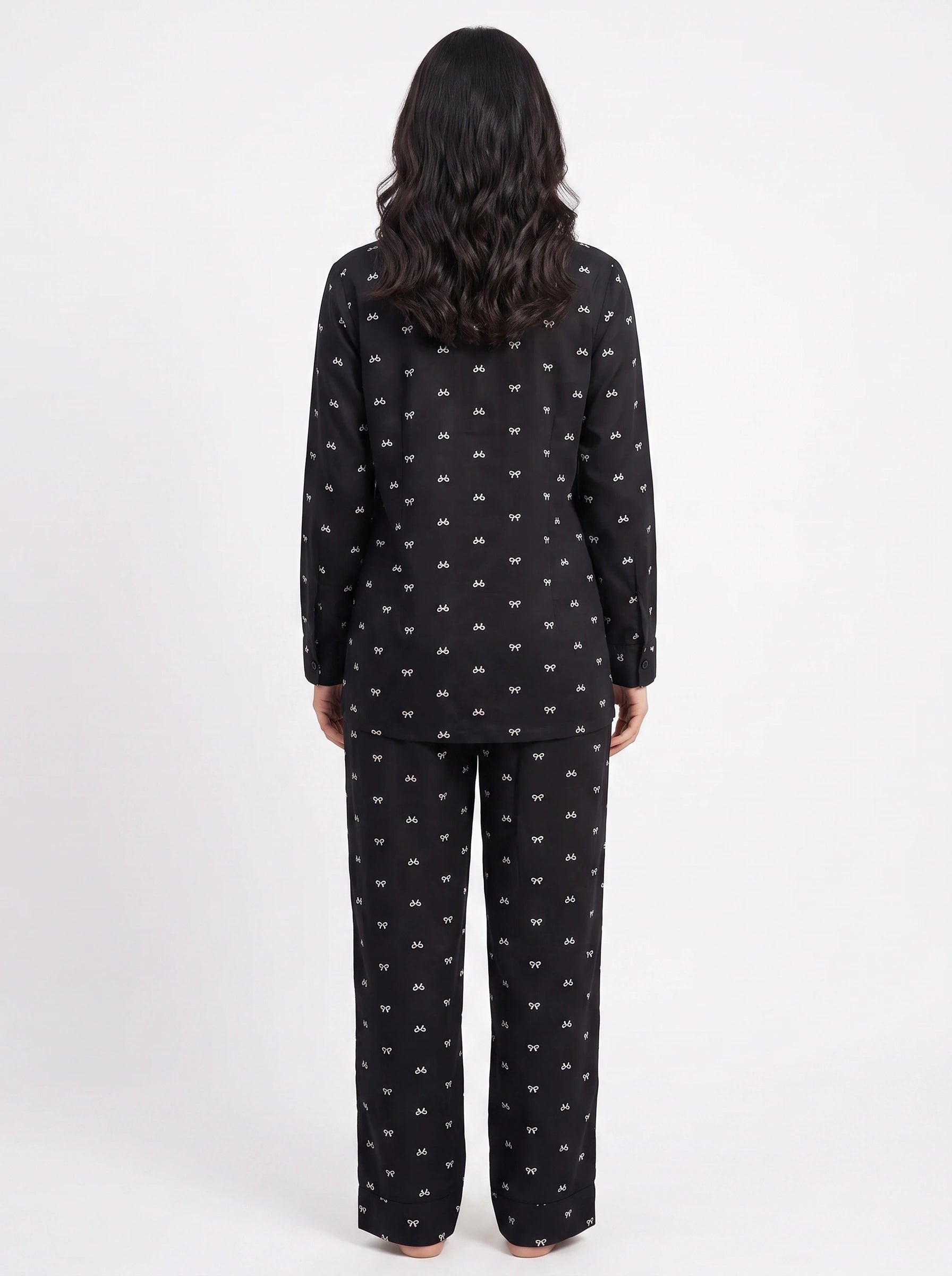 Linen Pj Set - Black Bow