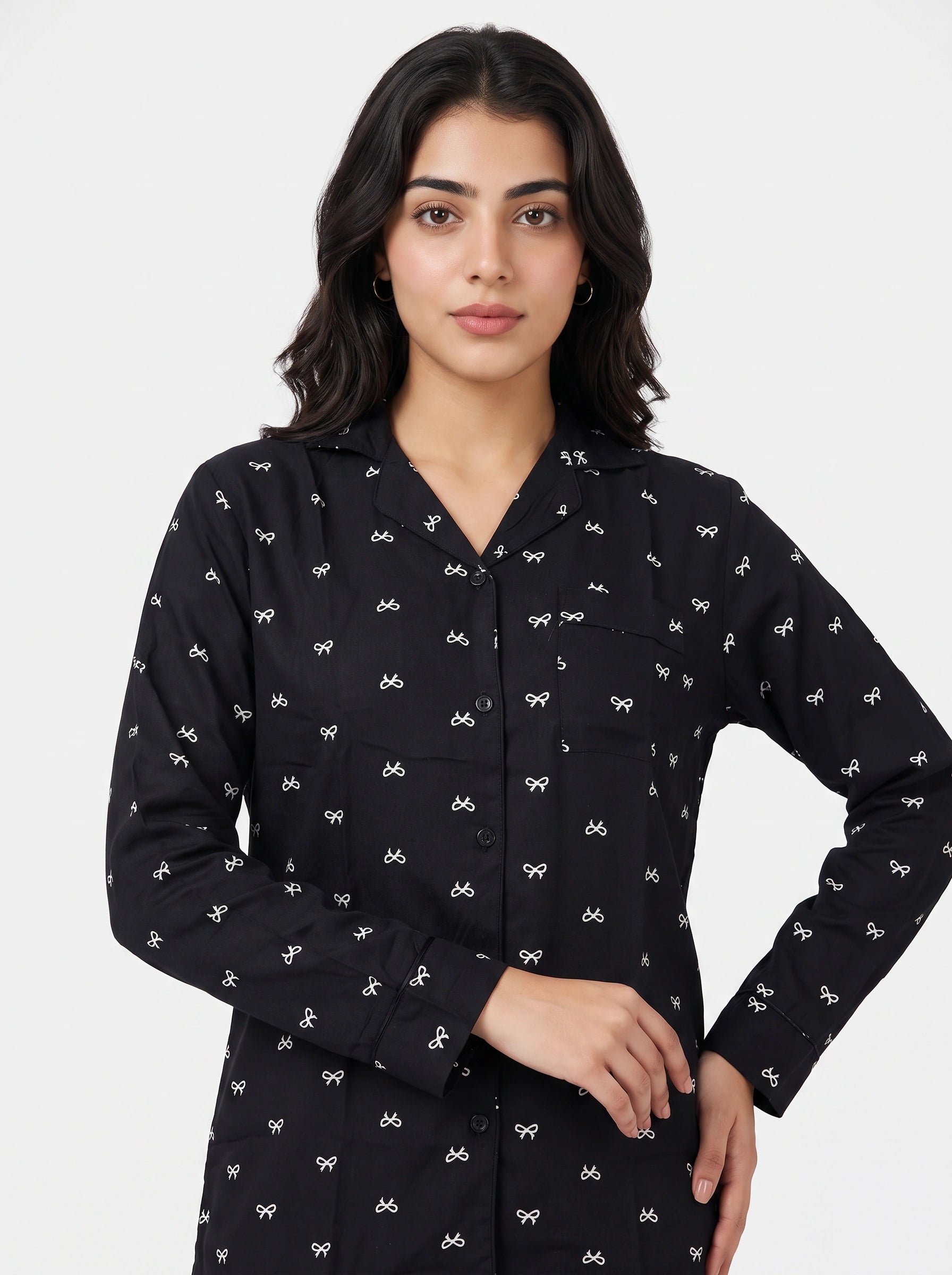 Linen Pj Set - Black Bow