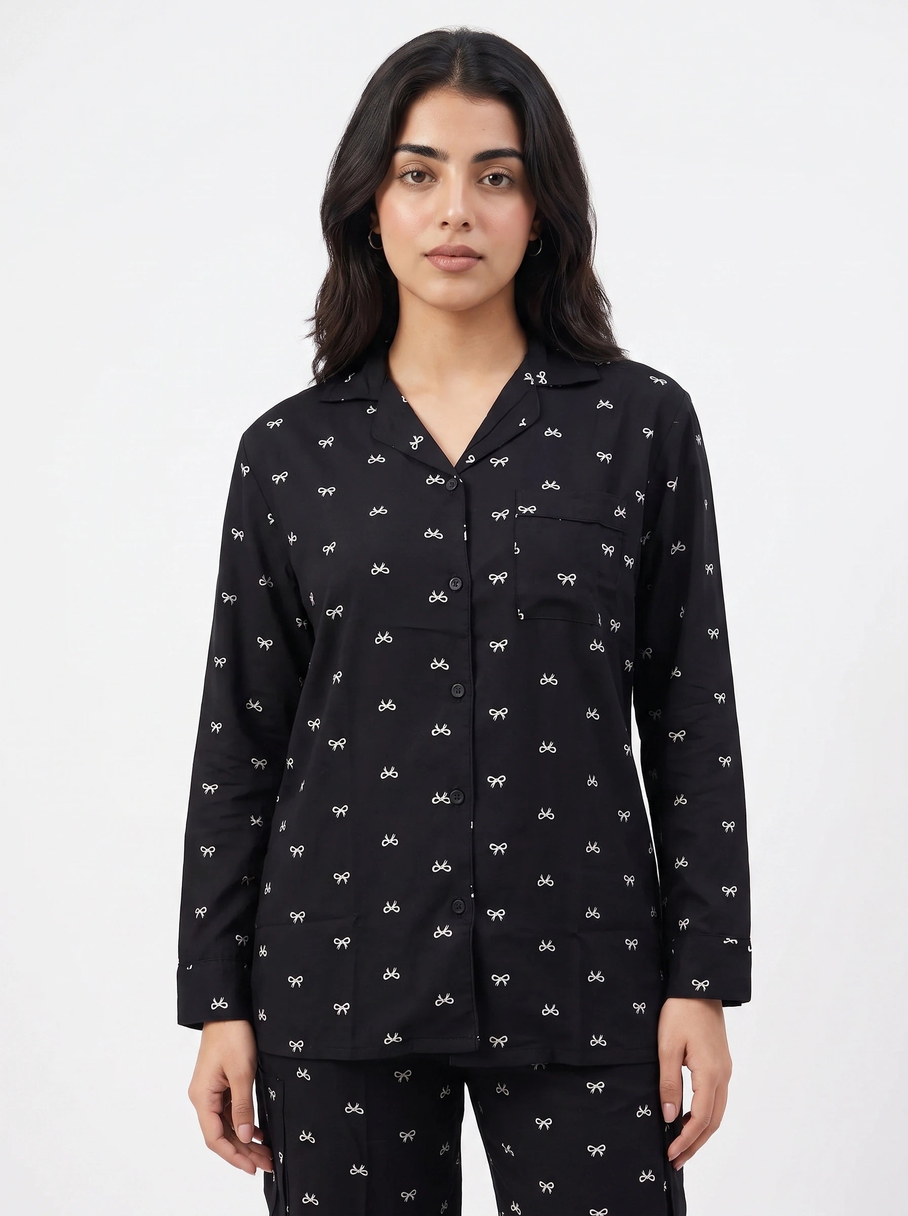 Linen Pj Set - Black Bow