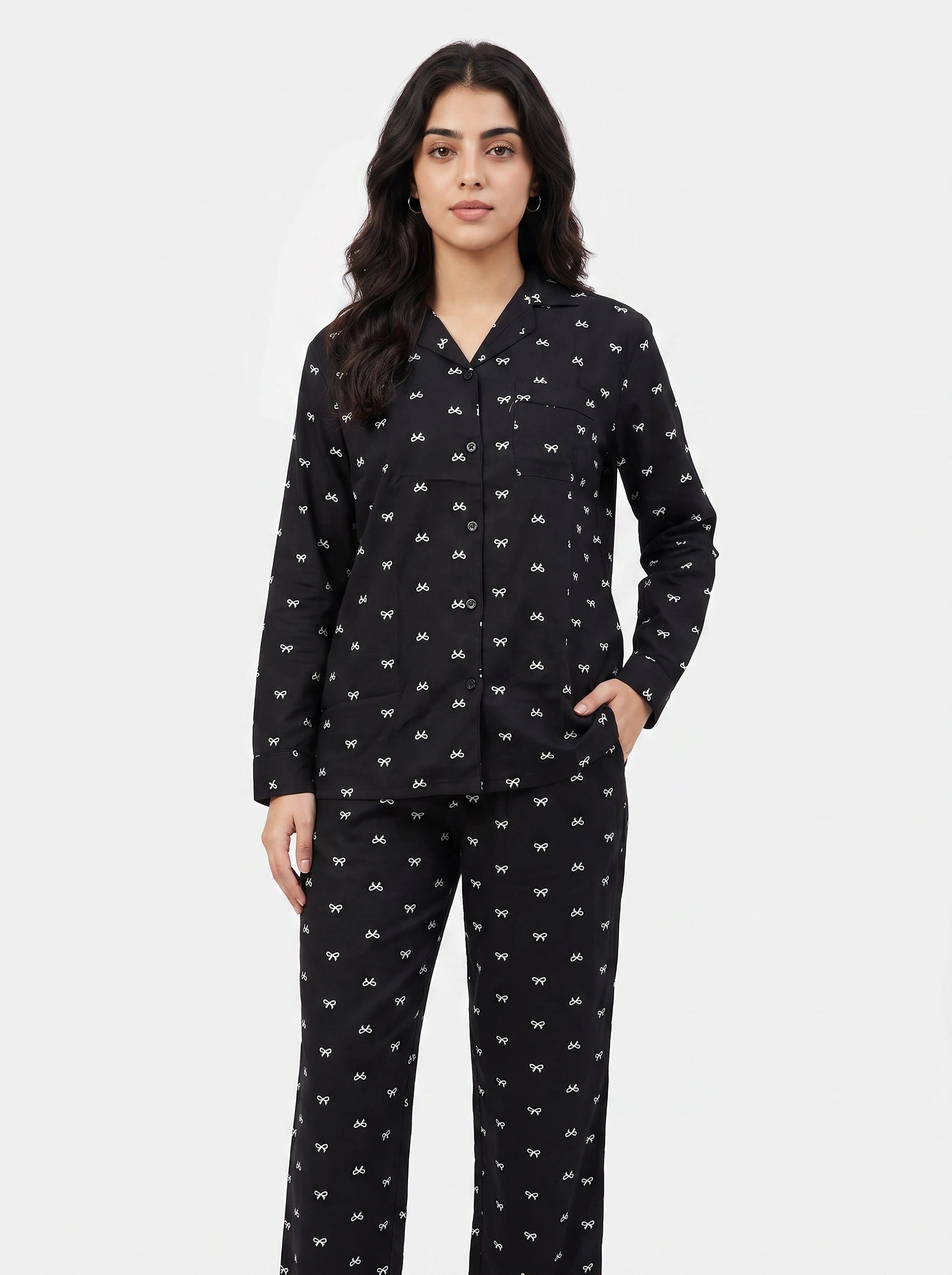 Linen Pj Set - Black Bow