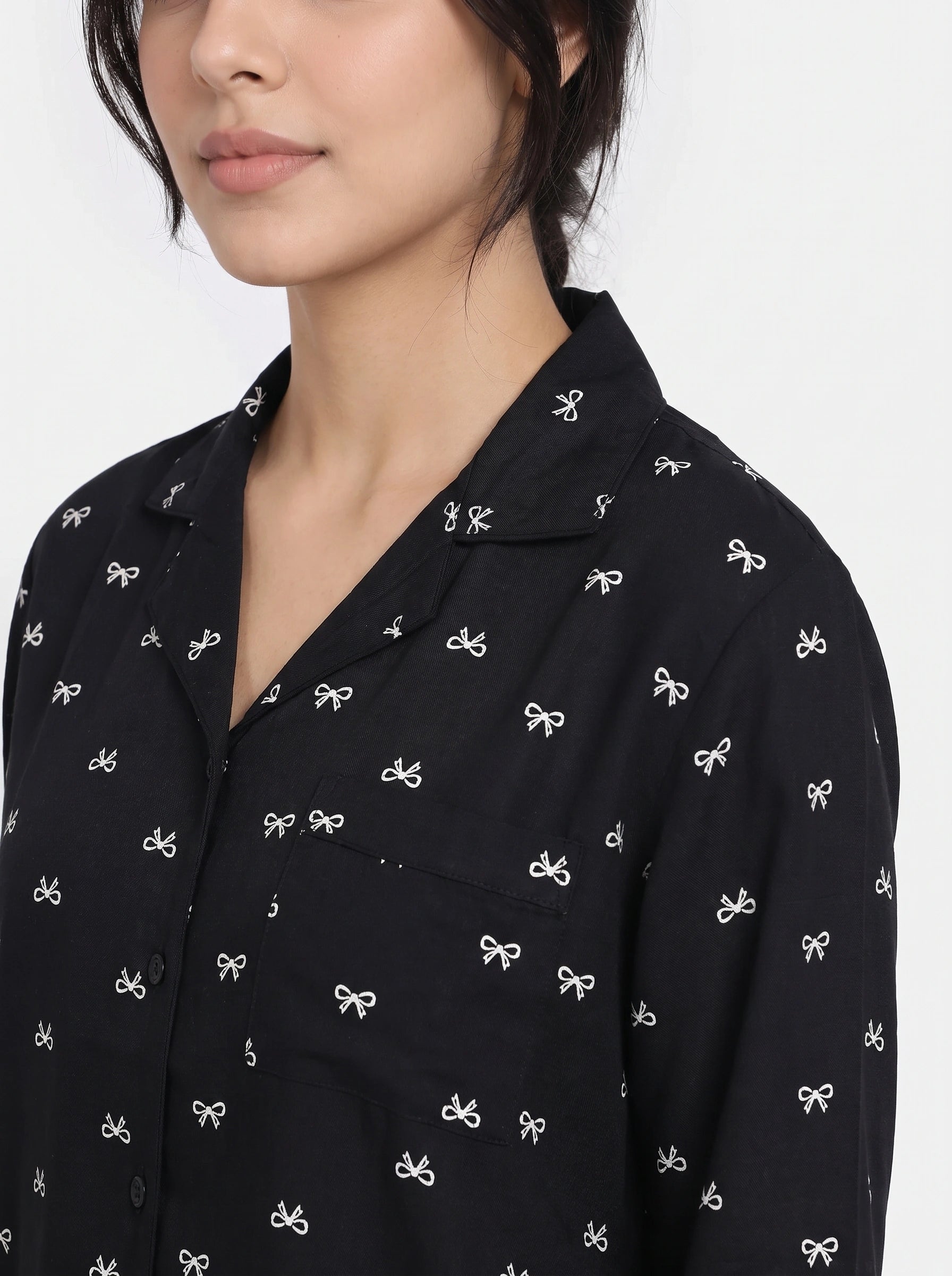 Linen Pj Set - Black Bow