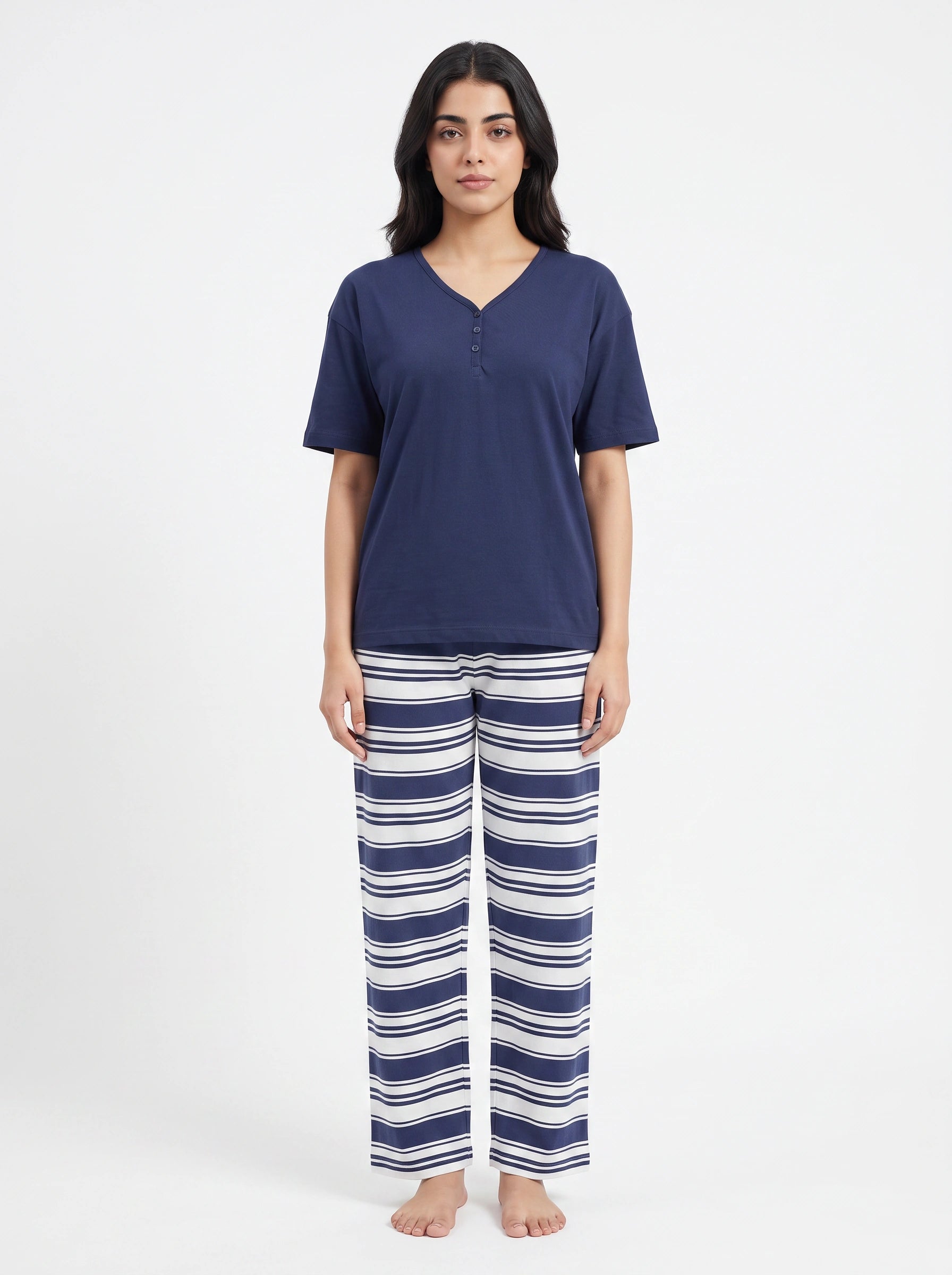 Cotton PJ Set - Navy Stripe