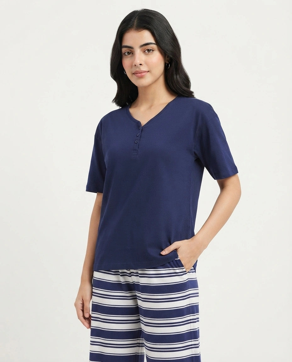 Cotton PJ Set - Navy Stripe