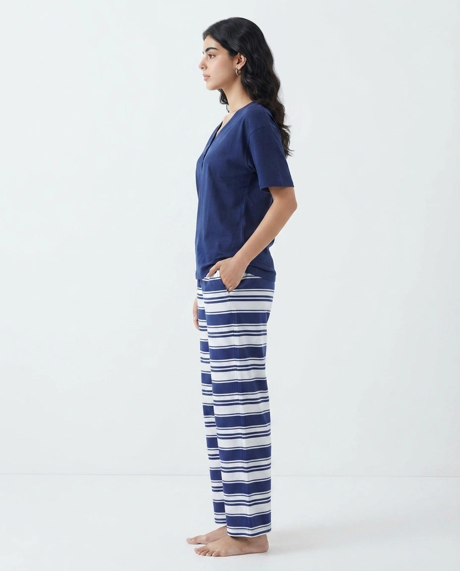 Cotton PJ Set - Navy Stripe