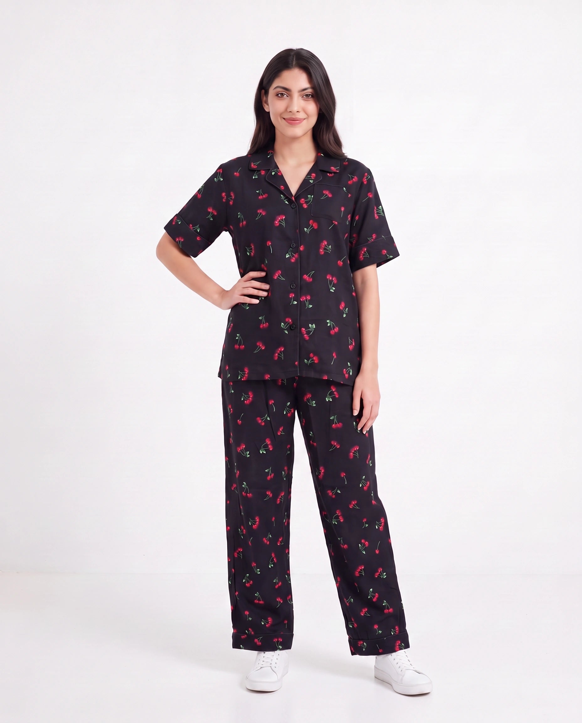 Linen Pajama Suit - Cherry Blossom
