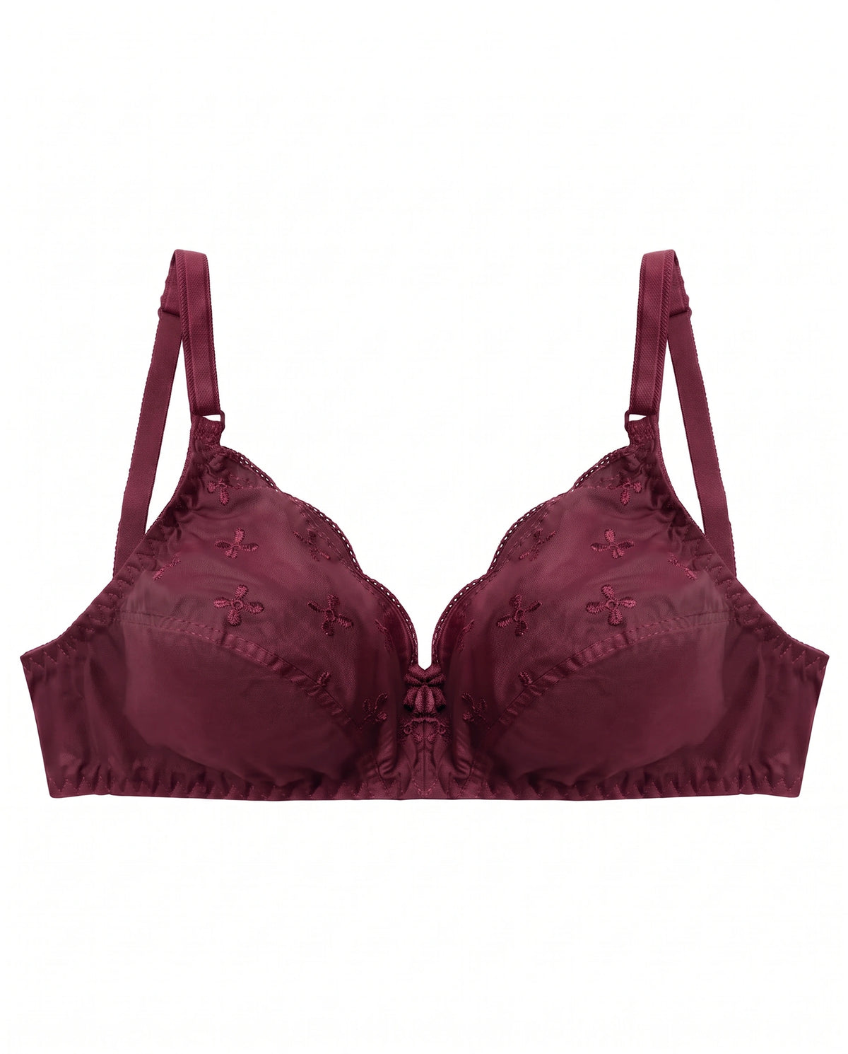 Floral Whisper Non Padded Wireless Bra Maroon