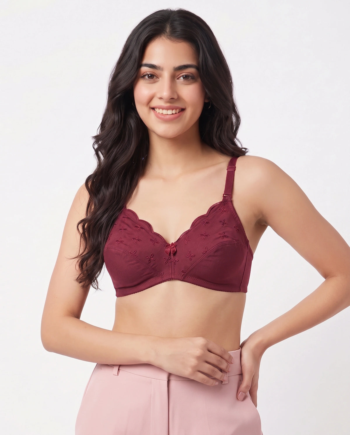 Floral Whisper Non Padded Wireless Bra Maroon
