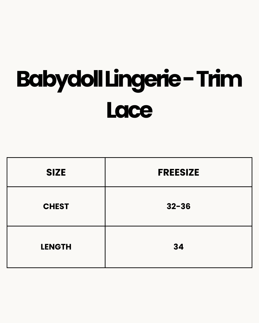 Size Chart for Babydoll Lingerie  - Trim Lace