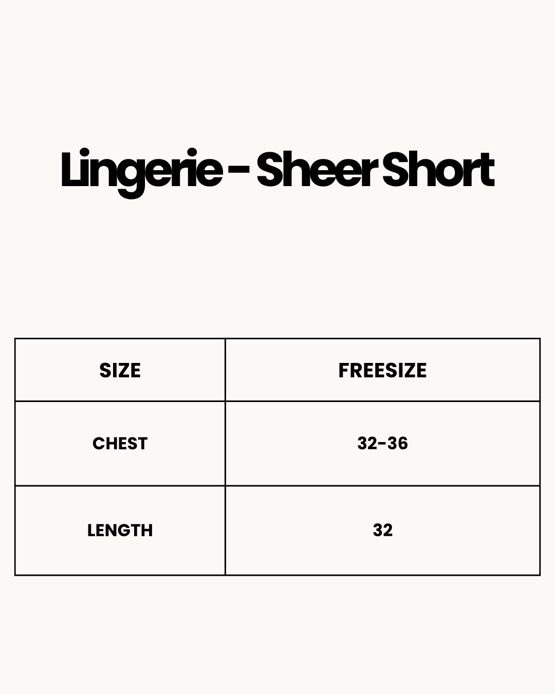 Size Chart for Lingerie - Sheer Short