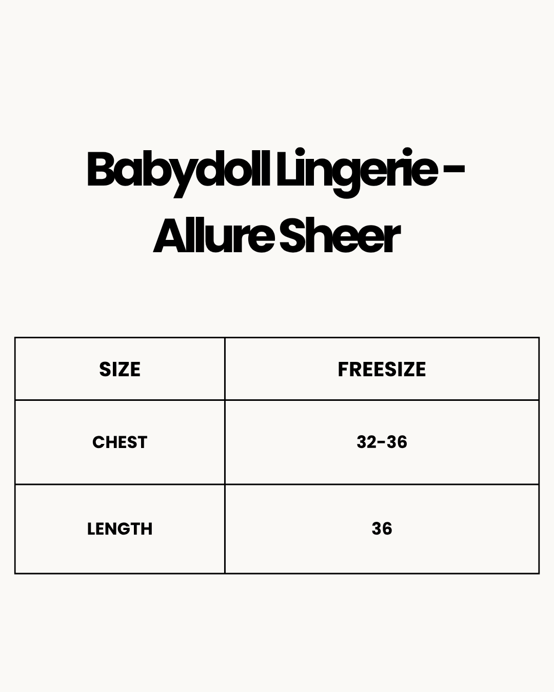 Size Chart for Babydoll Lingerie  - Allure Sheer