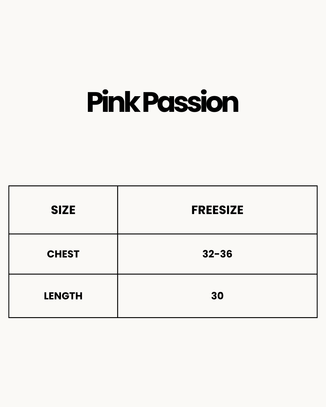 Size Chart for Pink Passion