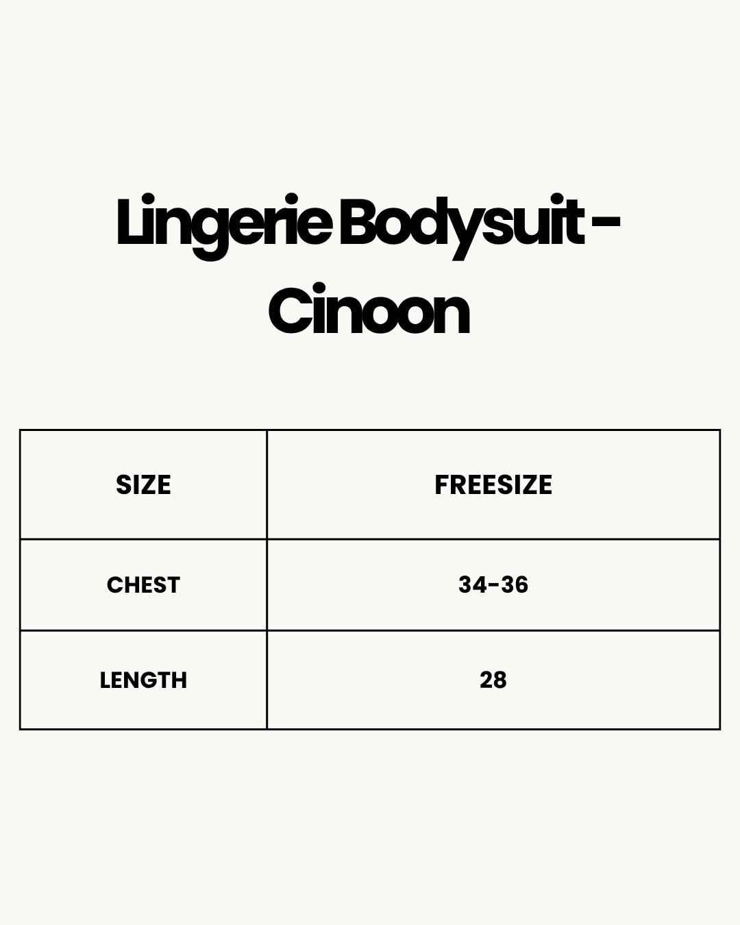 Size Chart for Lingerie Bodysuit - Cinoon - Black