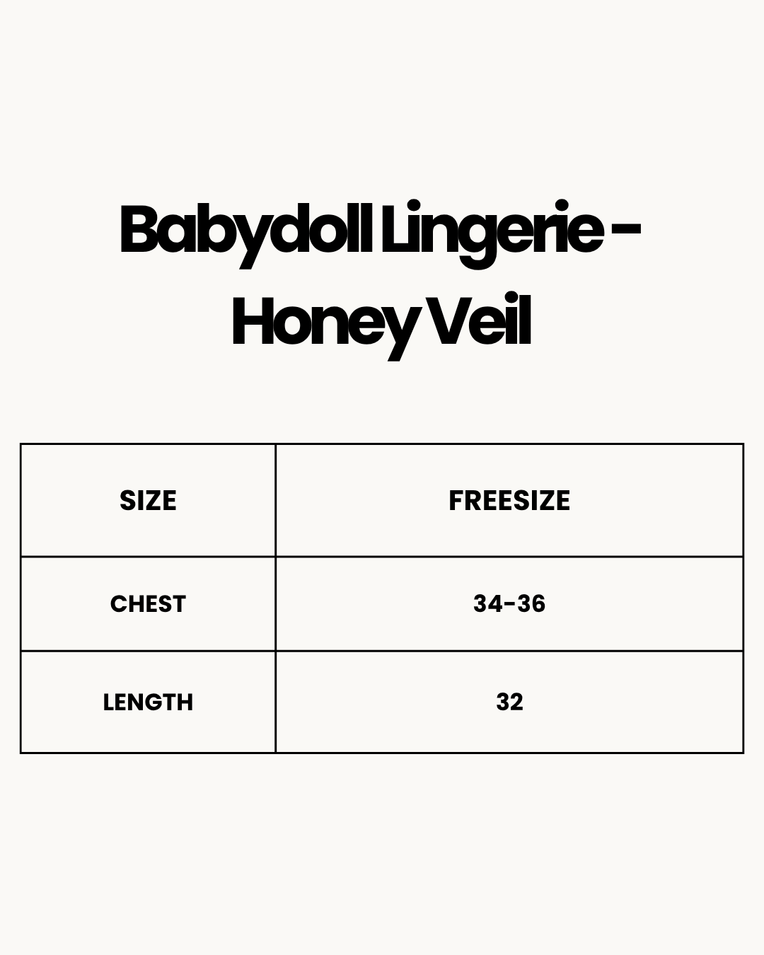 Size Chart for Babydoll Lingerie  - Honey Veil - White