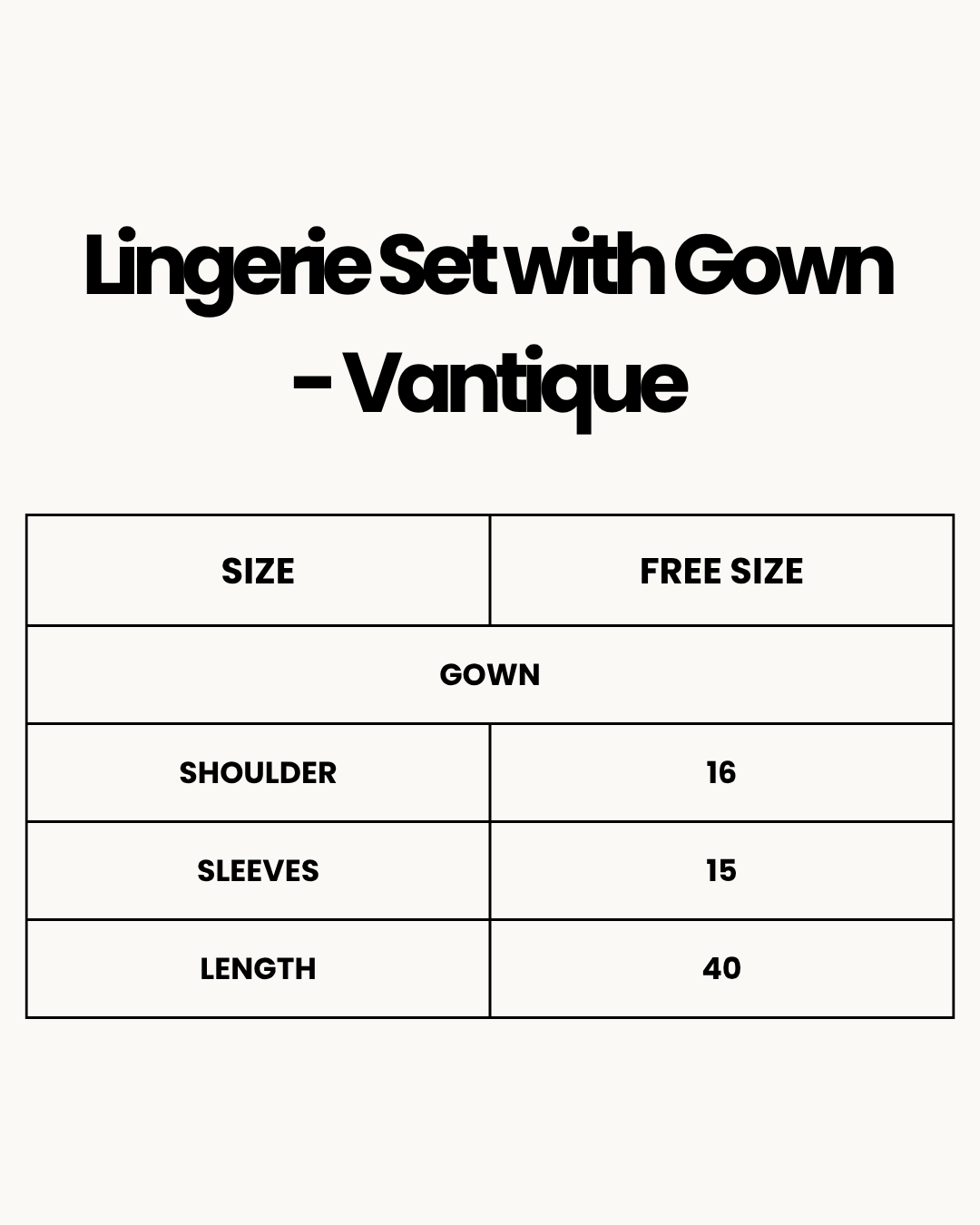 Size Chart for Lingerie Set with Gown - Vantique
