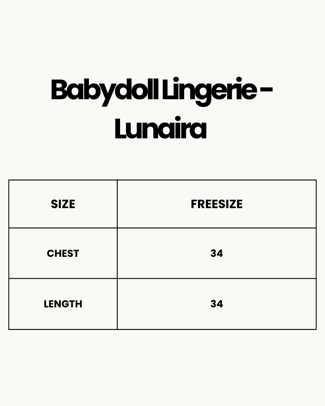 Size Chart for Babydoll Lingerie - Lunaira - Black