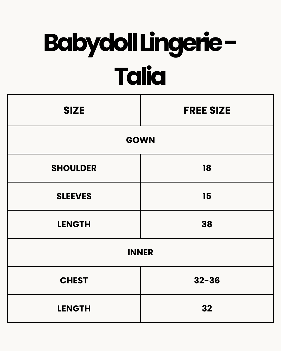 Size Chart for Babydoll Lingerie - Talia - Black