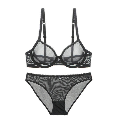 Alex Transparent Net Bra Set Black