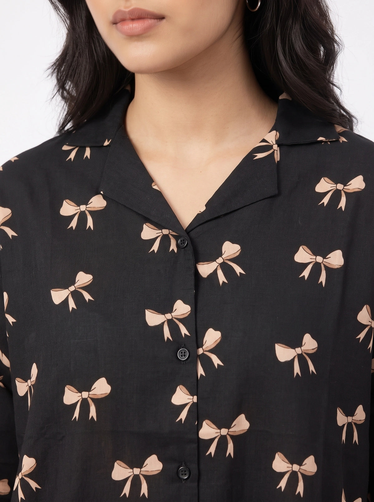 Linen Oversized PJ Set - Midnight Bow