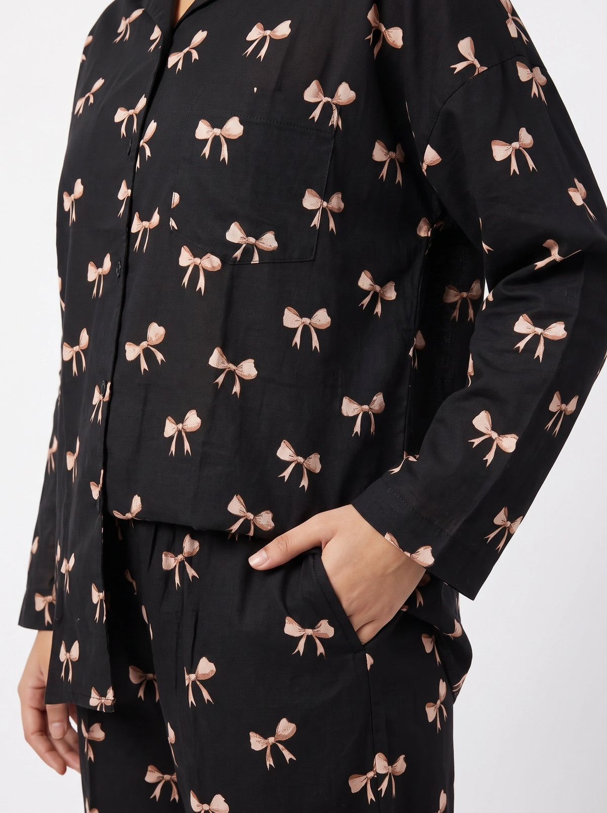 Linen Oversized PJ Set - Midnight Bow