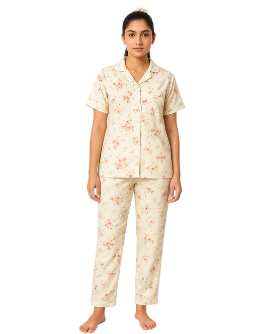 Sajiero Linen Pajama Suit with Scrunchie - Blossom Wear