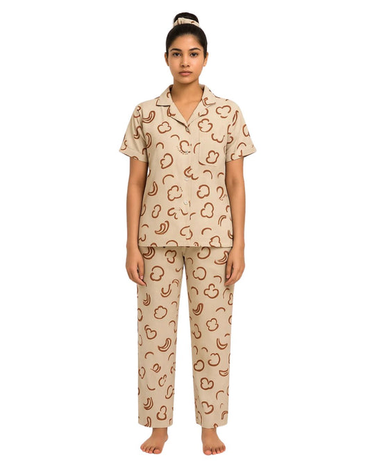 Sajiero Linen Pajama Suit with Scrunchie - Soft Look