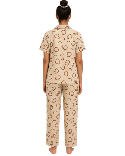 Sajiero Linen Pajama Suit with Scrunchie - Soft Look