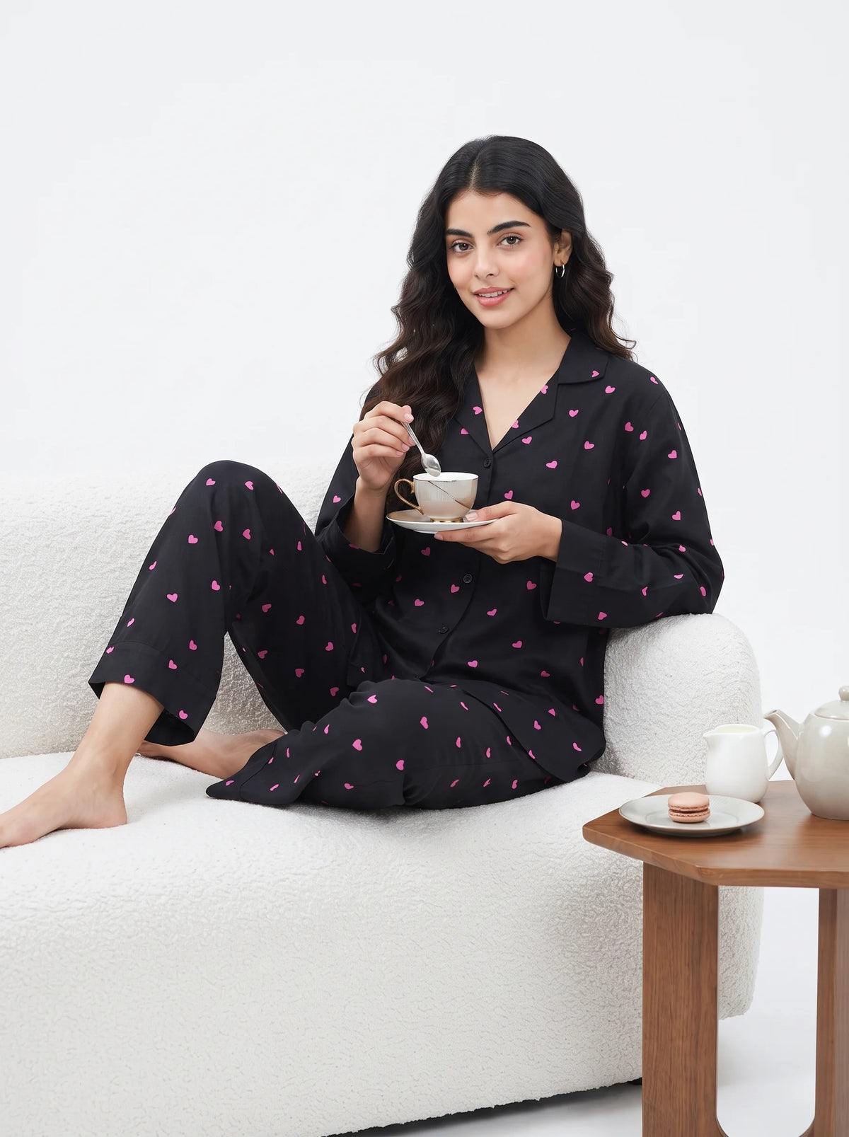 Oversized Linen PJ Set - Night Hearts
