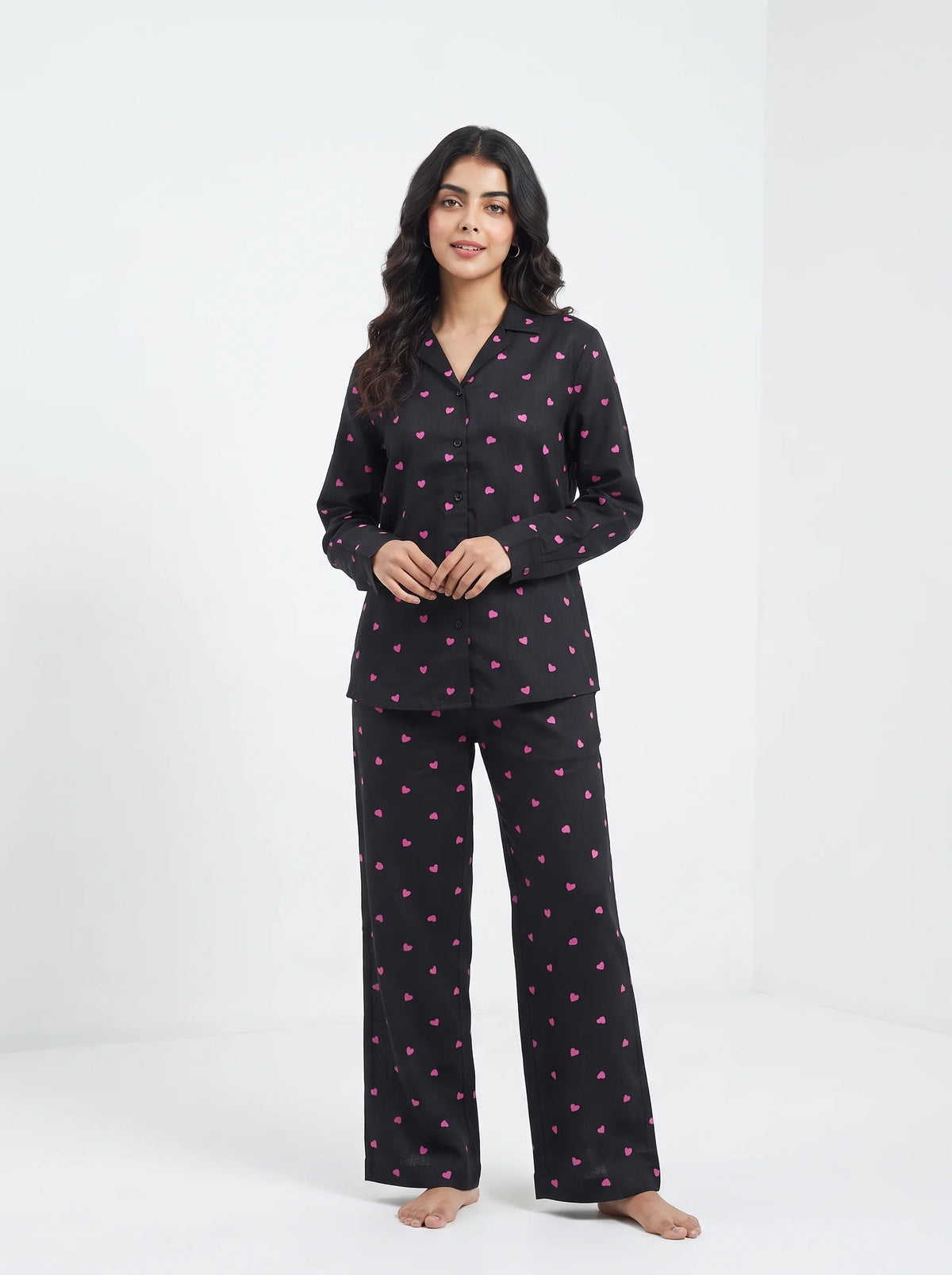 Oversized Linen PJ Set - Night Hearts