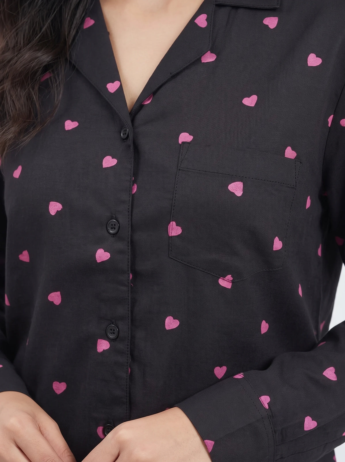 Oversized Linen PJ Set - Night Hearts