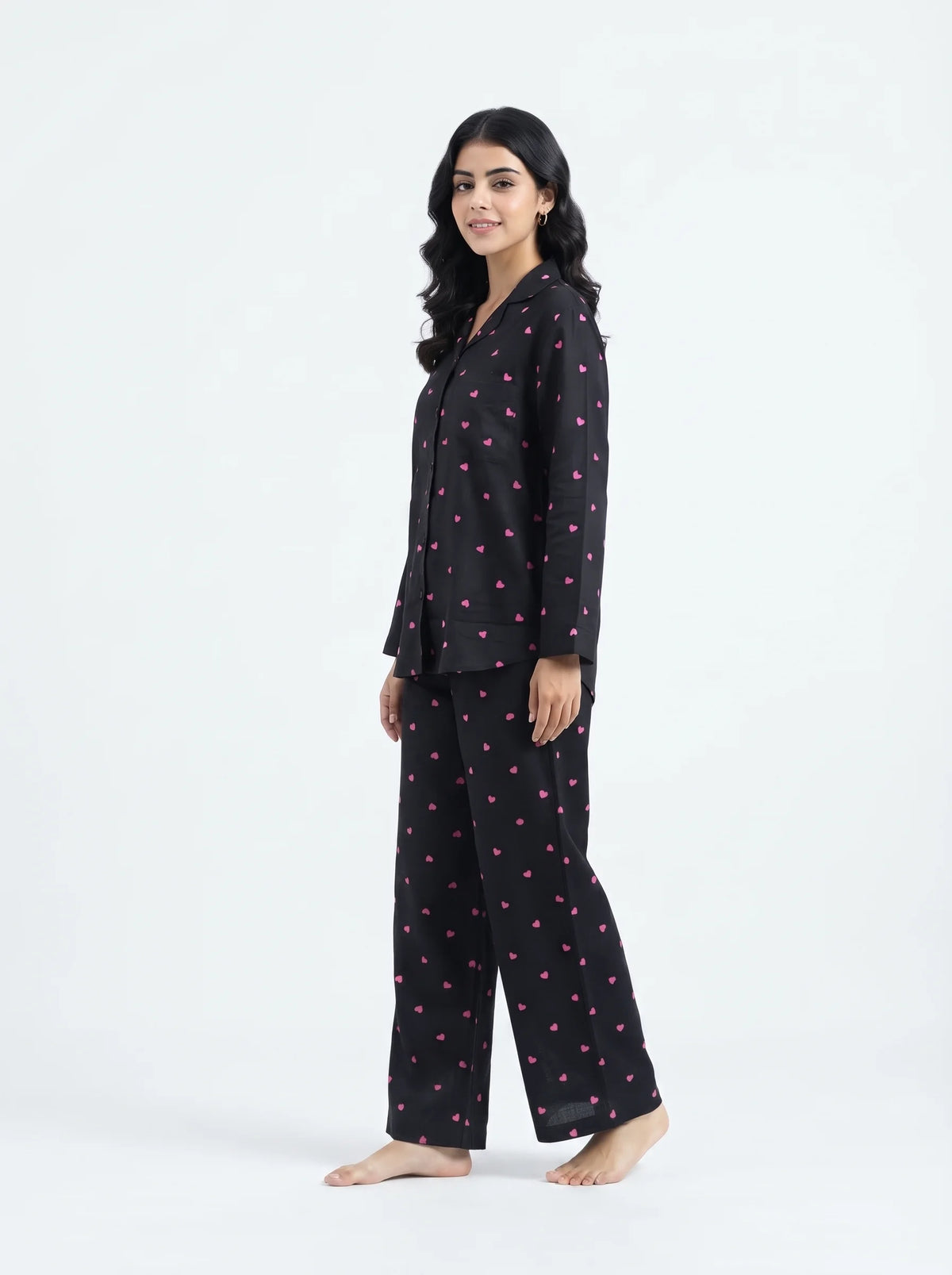 Oversized Linen PJ Set - Night Hearts