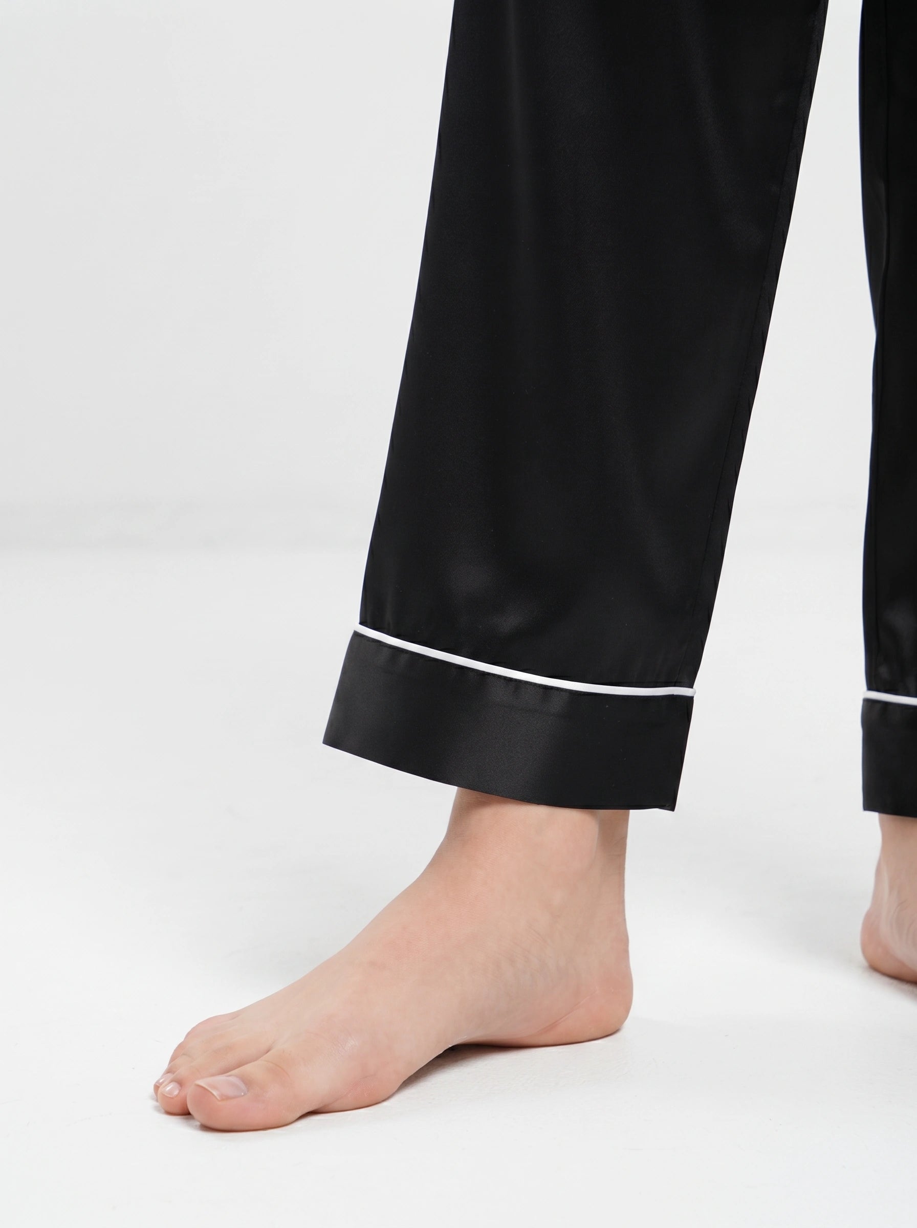 Satin Silk Pajama Suit - Noir - Black