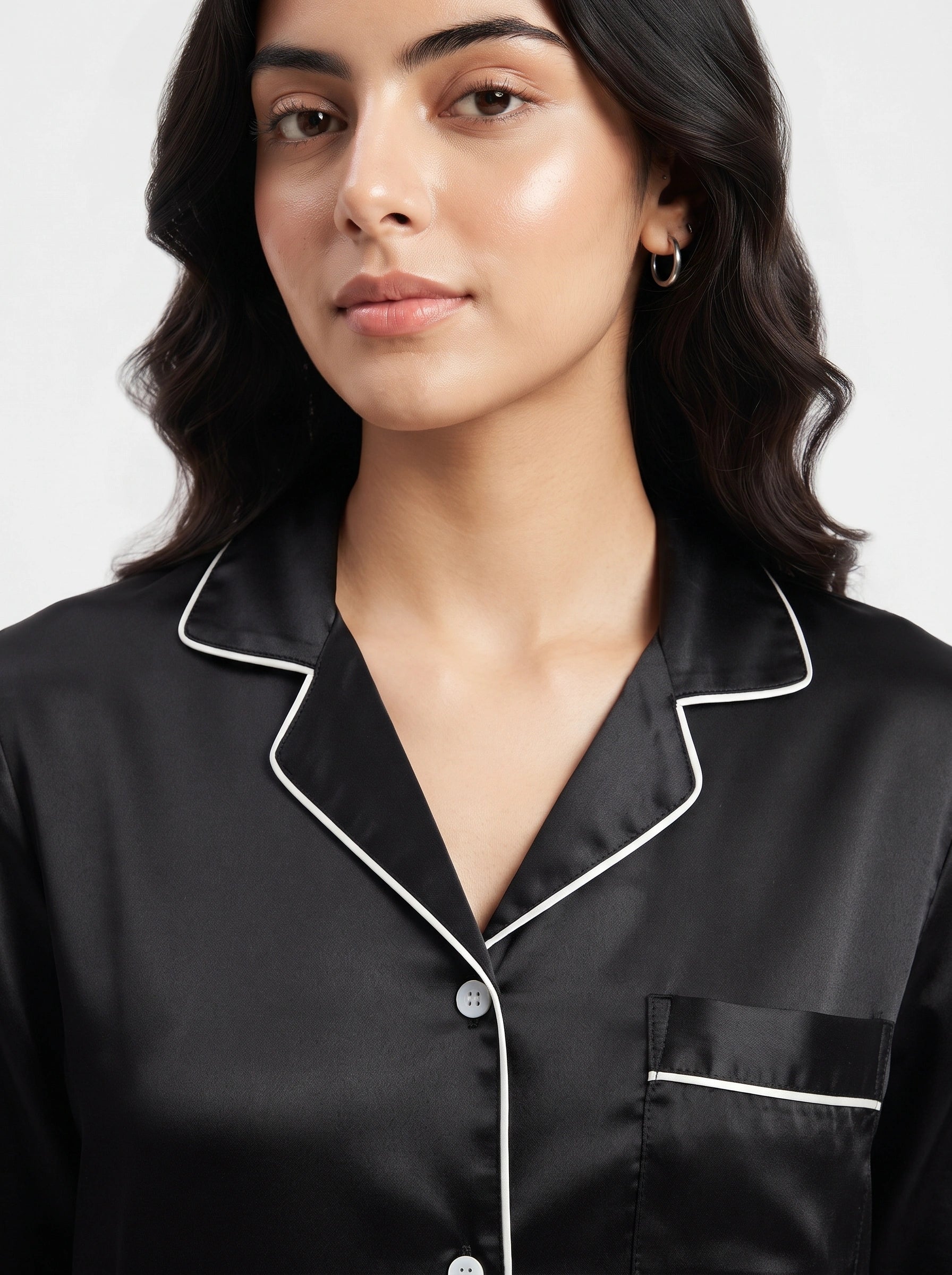 Satin Silk Pajama Suit - Noir - Black