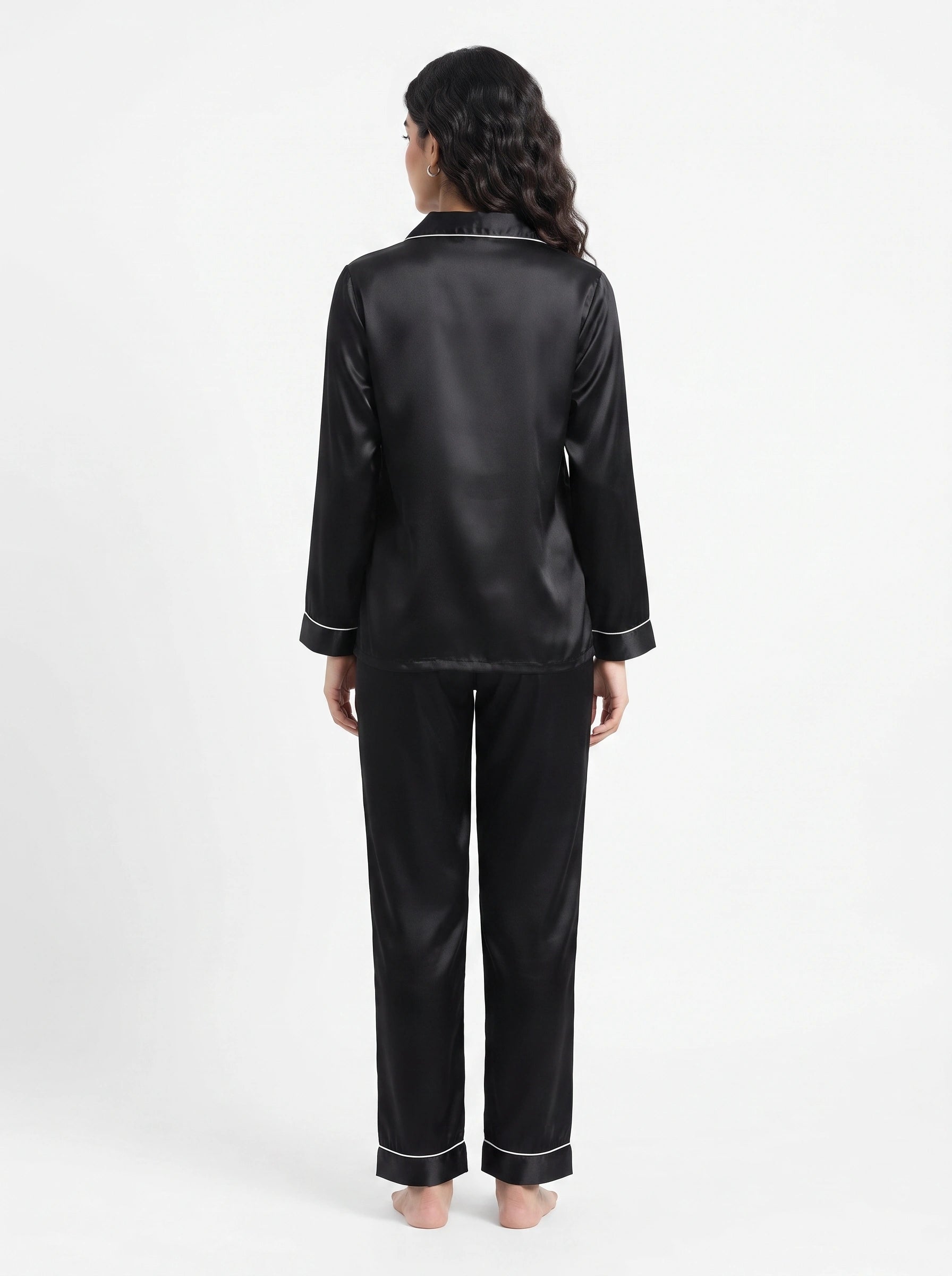 Satin Silk Pajama Suit - Noir - Black