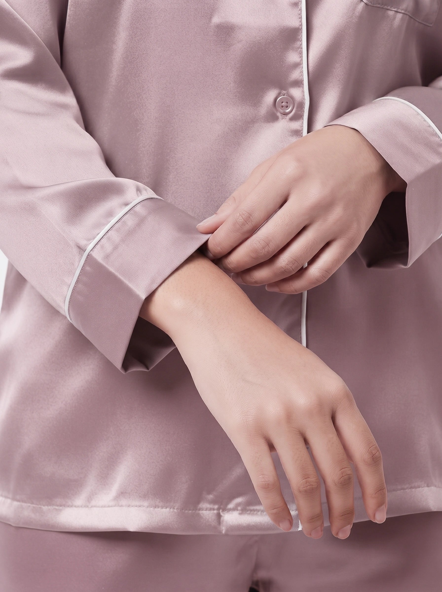 Satin Silk Pajama Suit - Noir - Pink