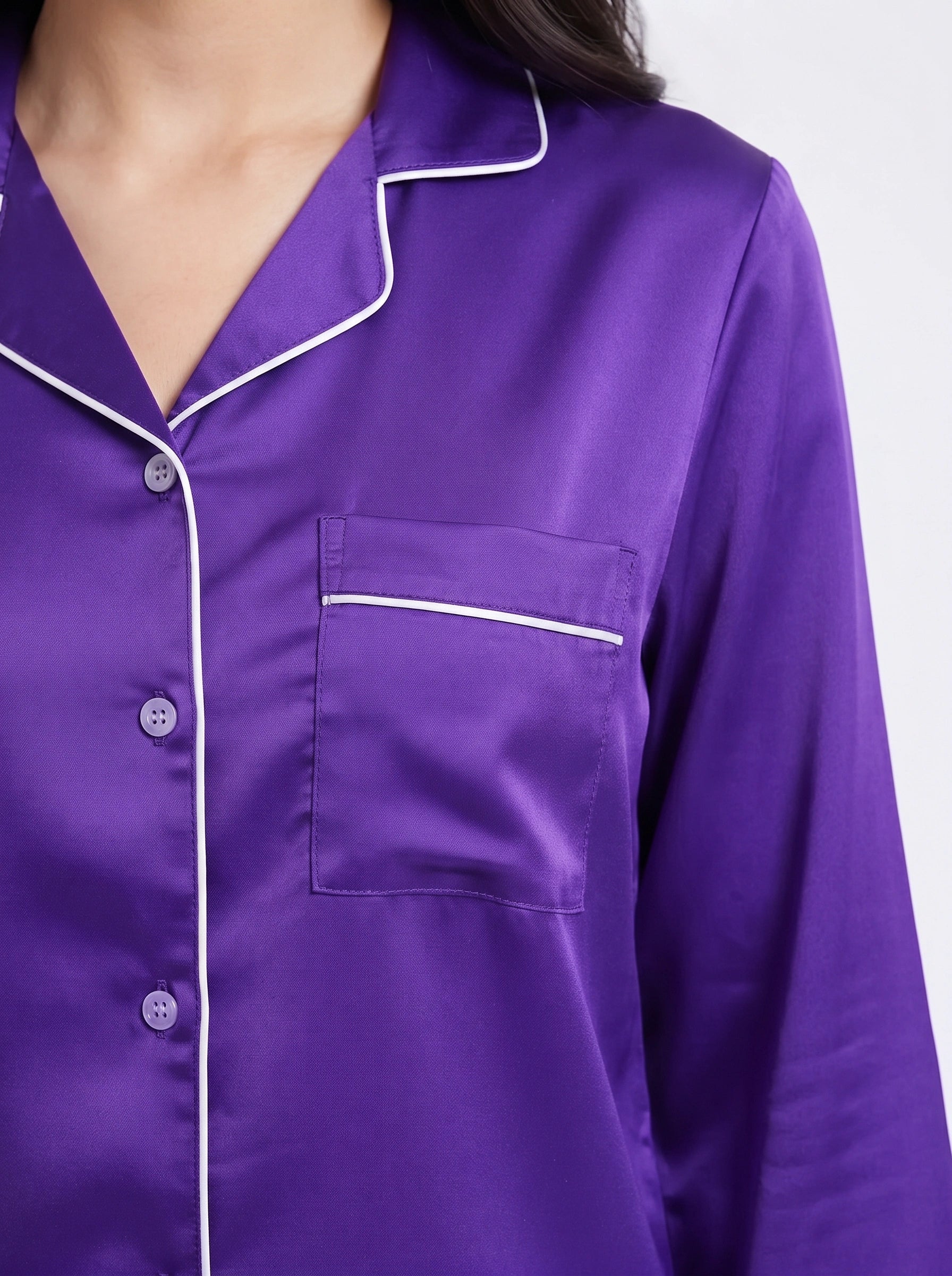 Satin Silk Pajama Suit - Noir - Purple