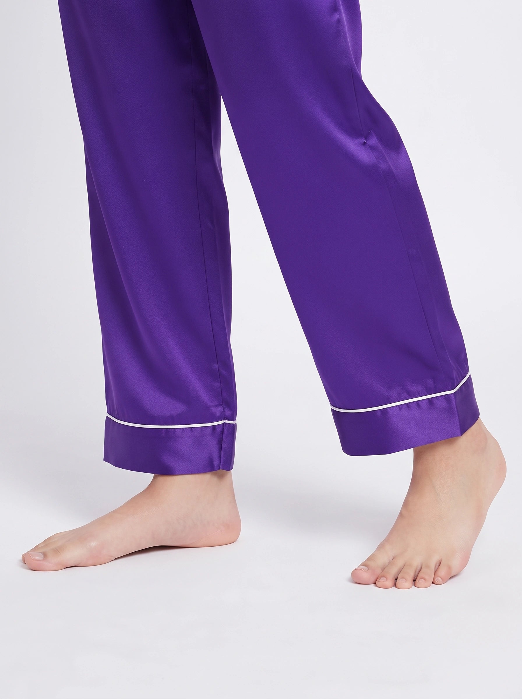 Satin Silk Pajama Suit - Noir - Purple