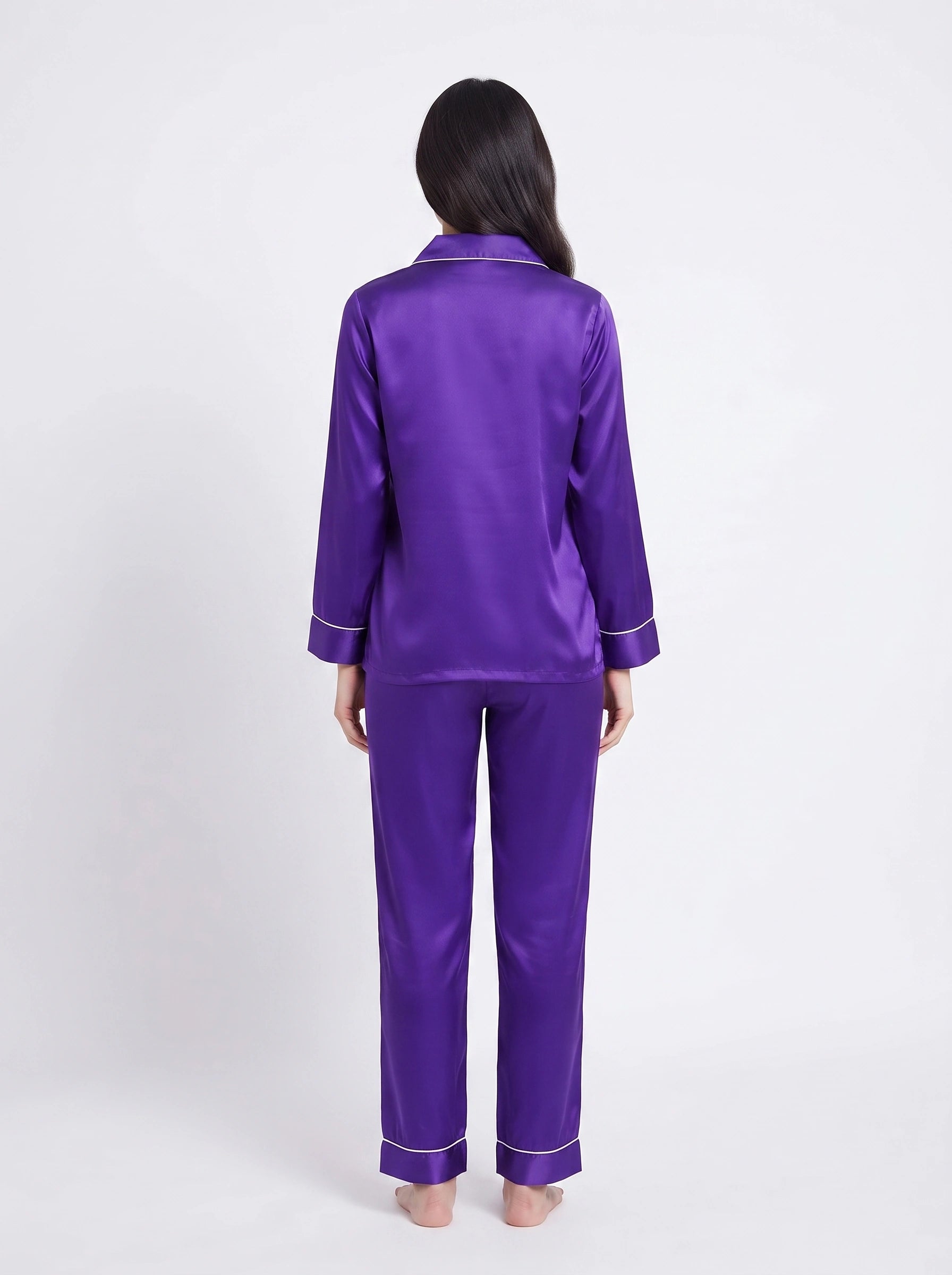 Satin Silk Pajama Suit - Noir - Purple