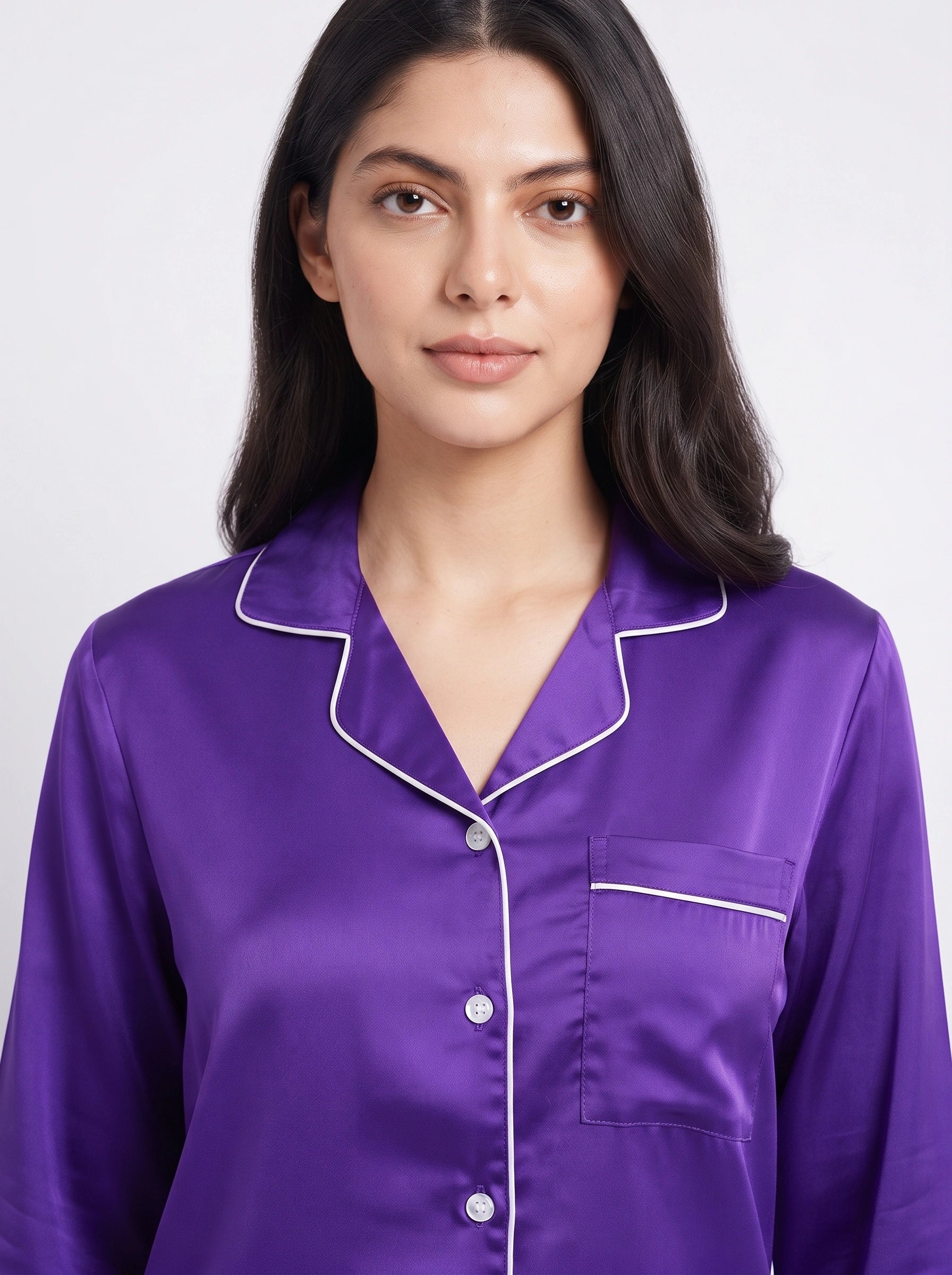 Satin Silk Pajama Suit - Noir - Purple