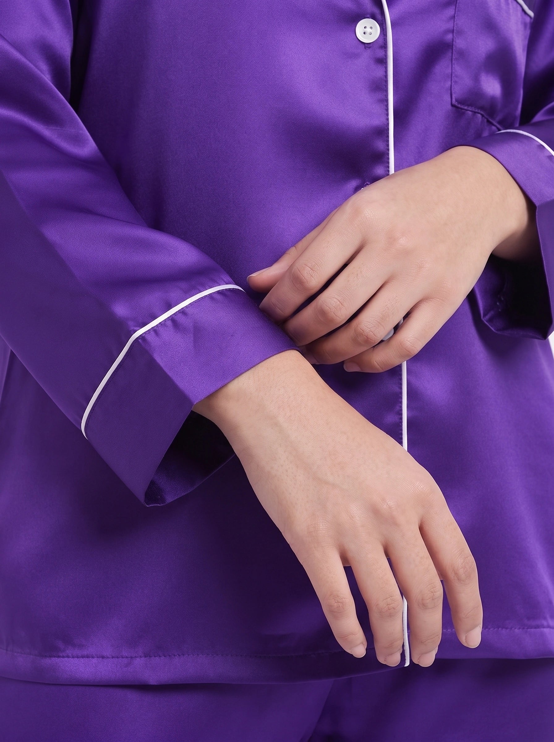 Satin Silk Pajama Suit - Noir - Purple